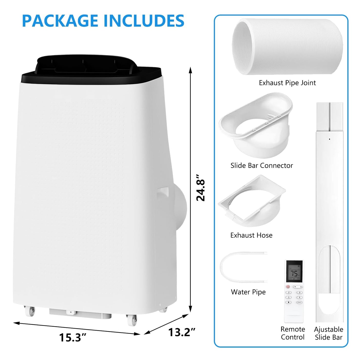 14,000 BTU Portable Air Conditioner Cools Up to 700 Sq.Ft, 3-IN-1 Quiet Portable AC Unit with Remote Control & Installation Kits for Large Room, Smart/Sleep Mode, Auto Swing, 24H Timer