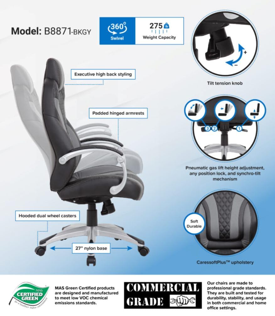 Boss Office Products Executive Hinged Arm Chair in Black/Grey