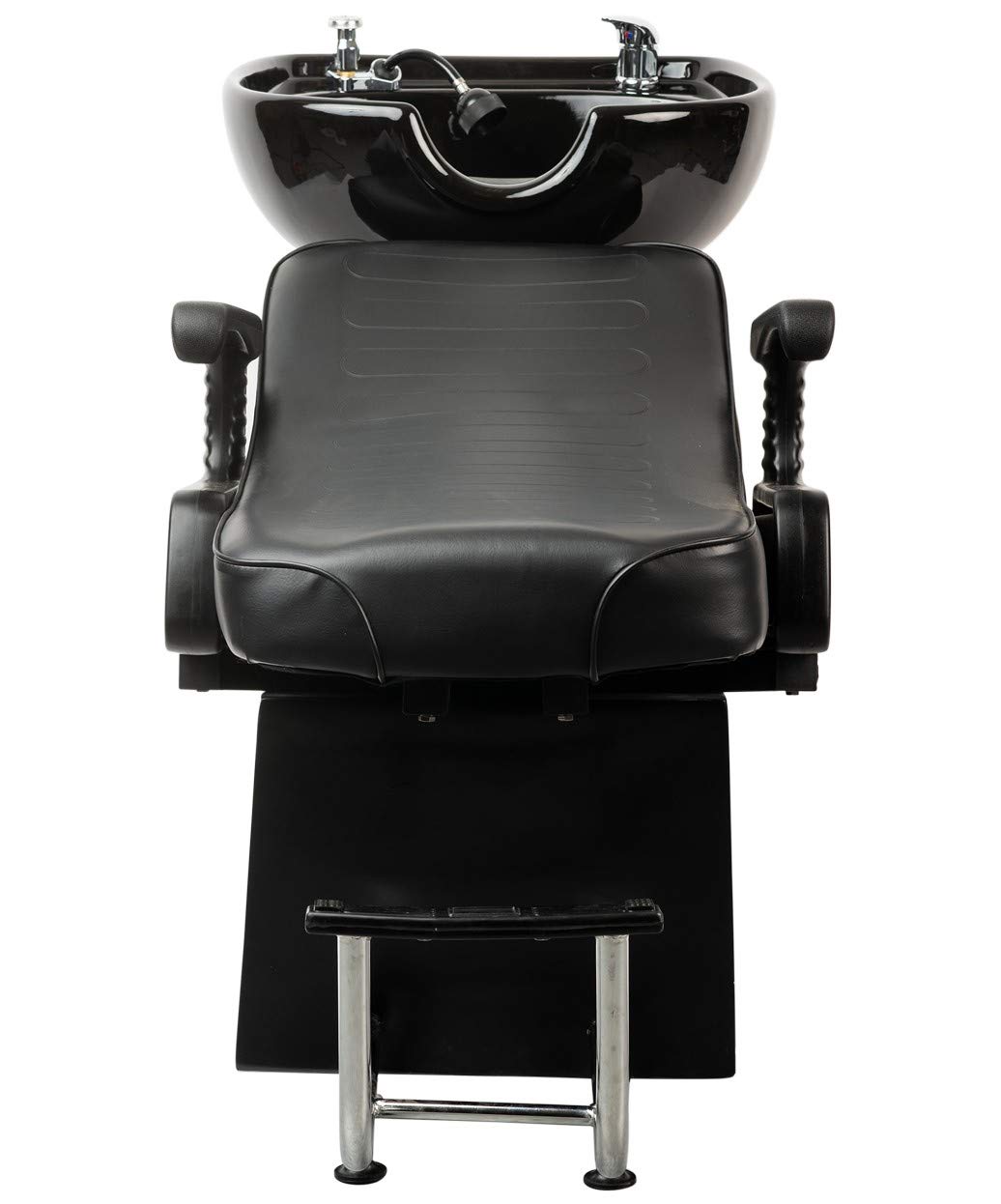 Buy-Rite Lounge Backwash Unit - Black Salon Shampoo Chair with Porcelain Sink, Adjustable Leg & Footrest, Ergonomic Headrest, Single Lever Faucet, Vacuum Breaker, TS-8012