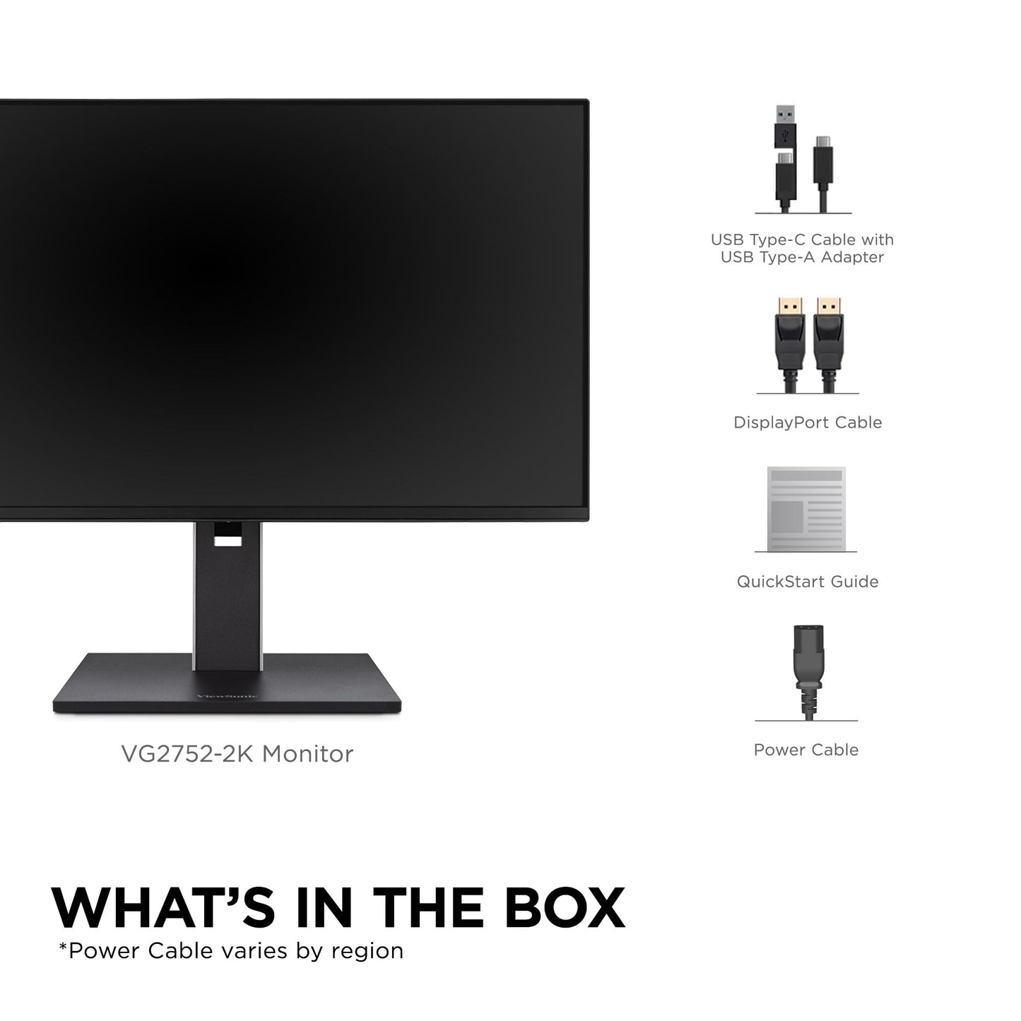 ViewSonic VG2752-2K 27 Inch 1440p Monitor, IPS Display with 100Hz for Smooth Home and Office Productivity, Full Ergonomic Adjustability, 5-Port USB Hub, 65W USB-C, HDMI, and DisplayPort Inputs