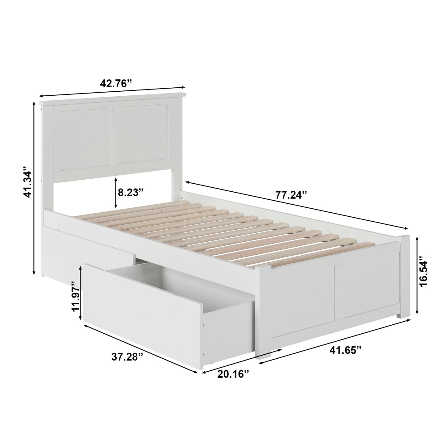 AFI, Madison Twin Platform Bed with Footboard & Storage Drawers, White