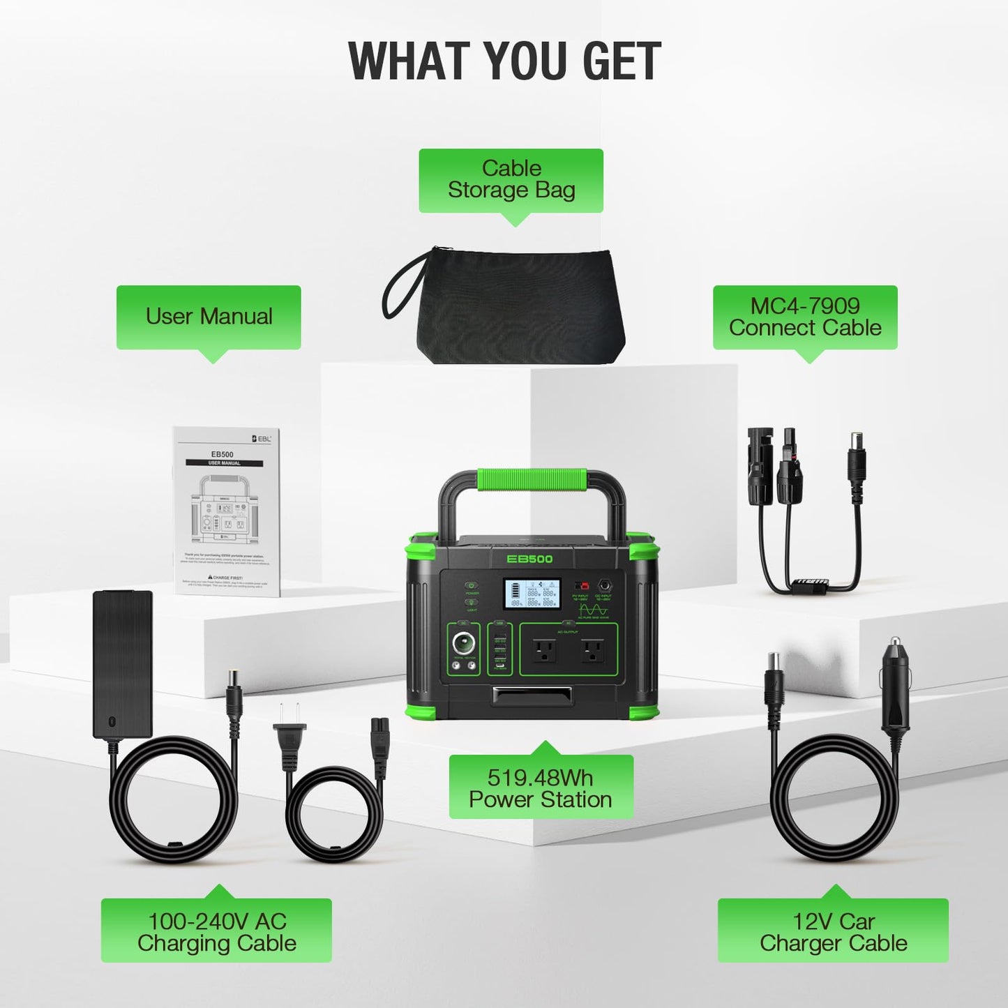 Portable Power Station 500W, 519.48Wh Solar Generator with 2x AC Outlets, 60W USB-C PD Fast Charging, 10-Port with Wireless Charger, Pure Sine Wave, Camping RV Travel Emergency Home Backup