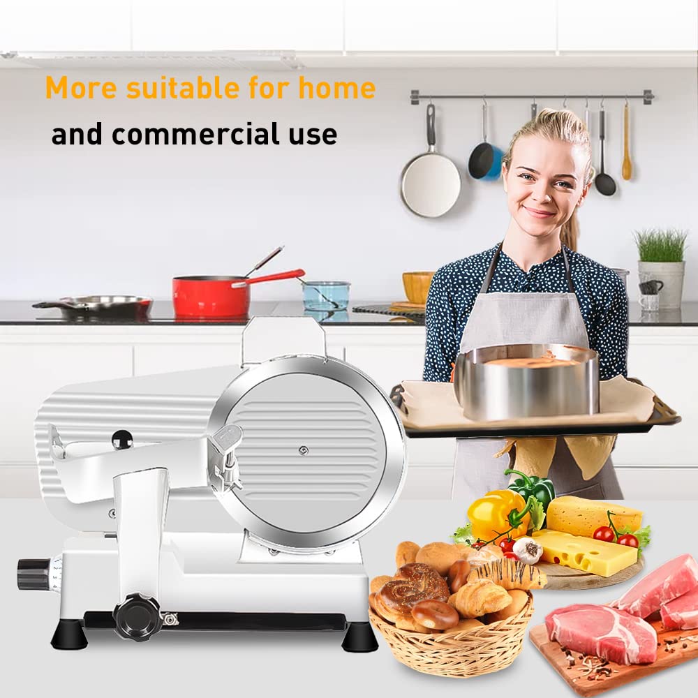 Meat Slicer 340WHome Use and for Commercial 10-inch Electric Food Slicer with Chromium-plated Steel Blade and Built-in Sharpening Stone Easy to Clean Adjustable Thickness Cuts Meat Bread and Cheese