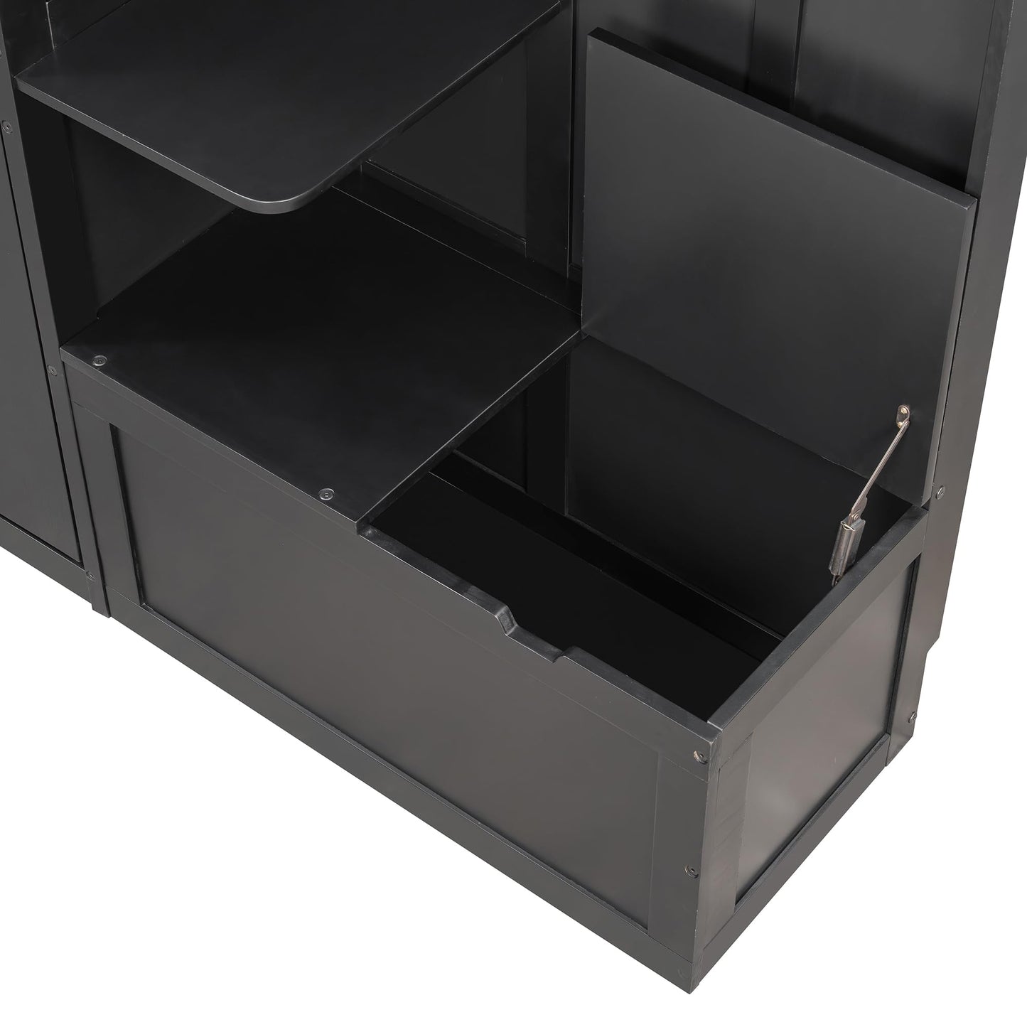 Merax Queen Size Murphy Bed with Storage and Lights, Hidden Fold-Out Legs, Foldable Murphy Cabinet Bed with Hook, Built-in Shelves & Cabinets, Wood Space-Saving Wall Bed for Guest Room Office, Black