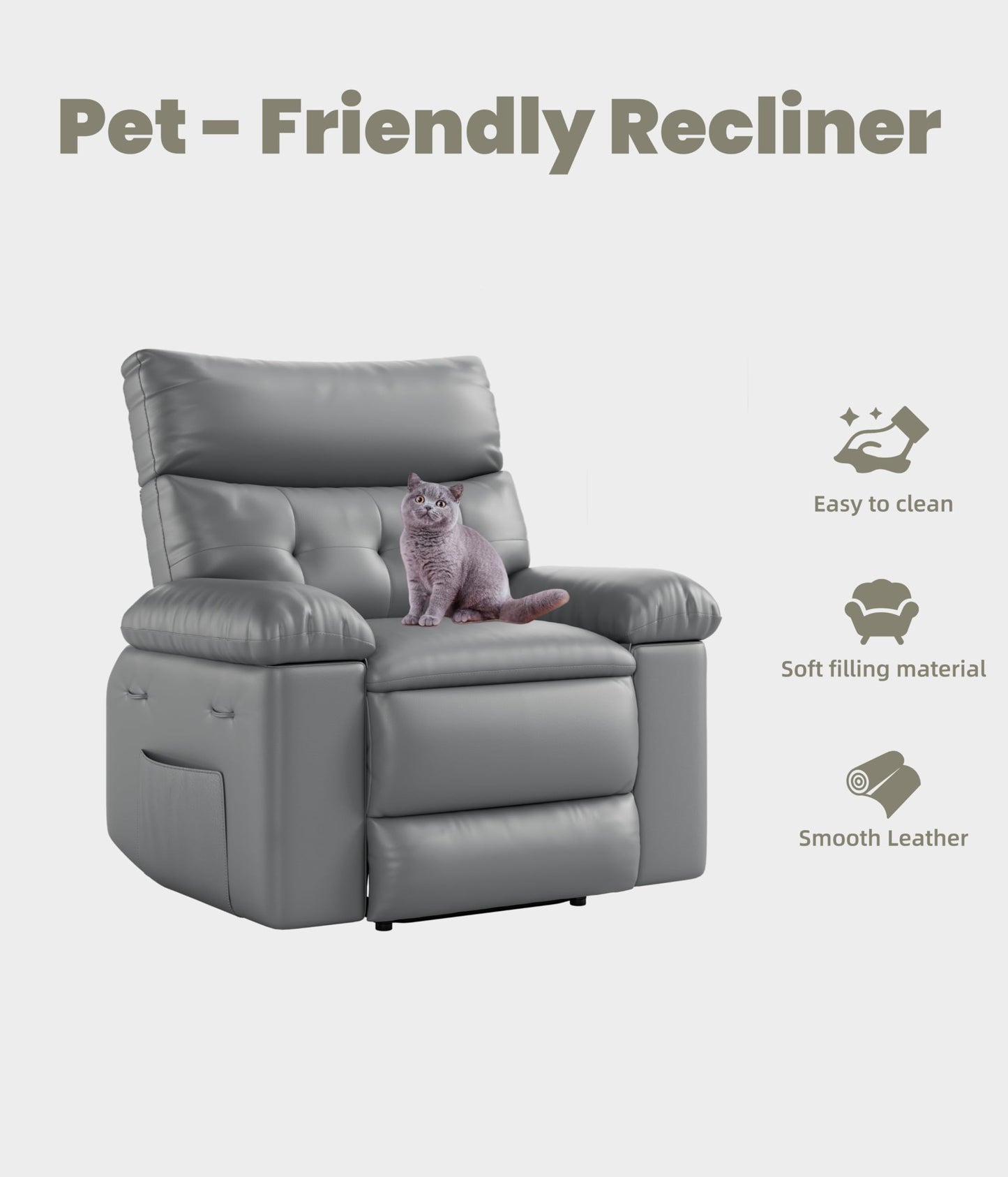 Garvee Oversized Recliner Chair - PU Leather Manual Recliner for Adults, Comfy Reclining Chair with Overstuffed Arms and Back, Side Pocket, Single Sofa for Living Room, Bedroom
