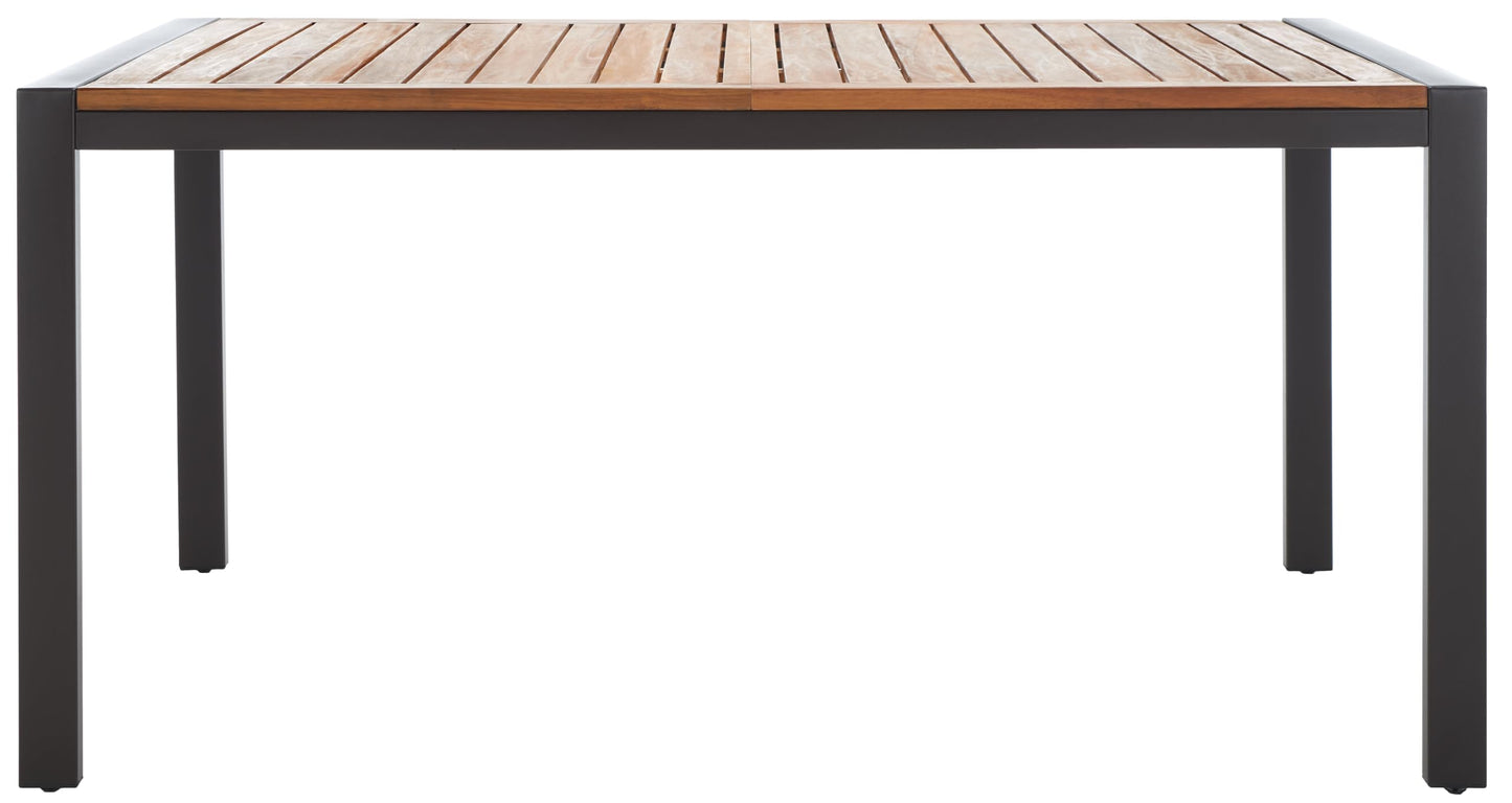 SAFAVIEH Outdoor Collection Guthrie Natural/Black Solid Wood Rectangle Dining Table