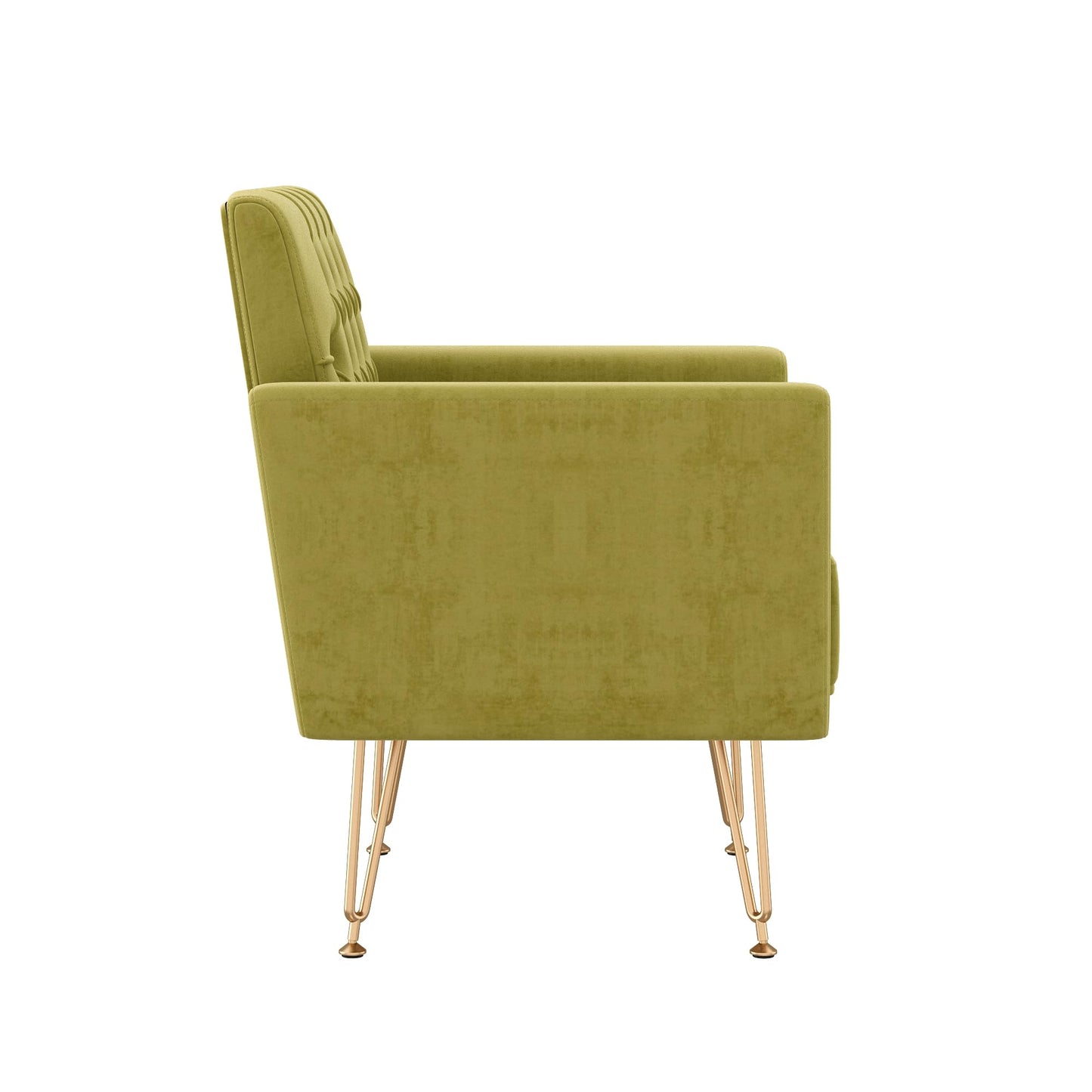 KEIKI Small Velvet Accent Chair, 31 Inch Modern Tufted Upholstered Armchair with Metal Leg, Comfortable Single Sofa Side Reading Chairs, Comfy Arm Chair for Bedroom Living Room, Easy Assembly, Green