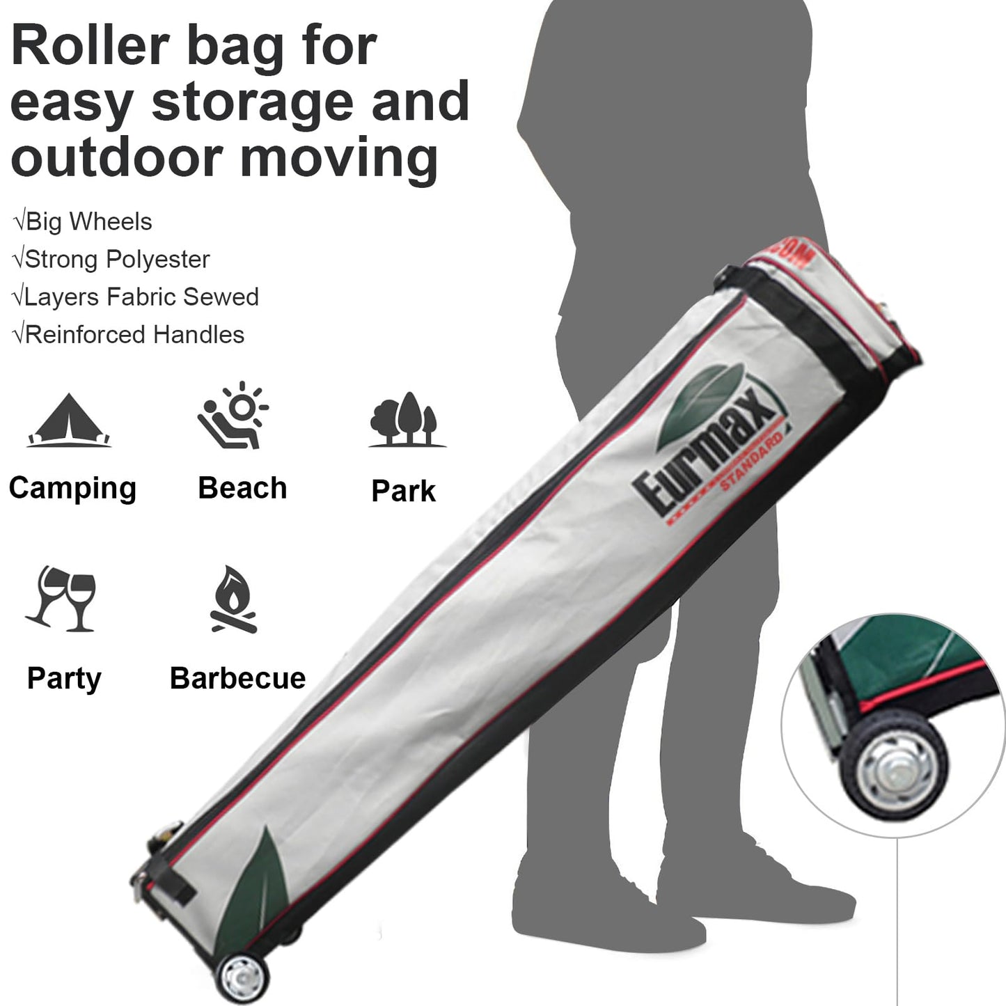 Eurmax USA 10x10ft Pop Up Canopy,Commercial Instant Tent for Outdoor Events,Patented No-Tip Rolling Storage Bag with 4 Sandbags,UV & Water Resistant,Heavy Duty Portable Shelter Gazebo,White