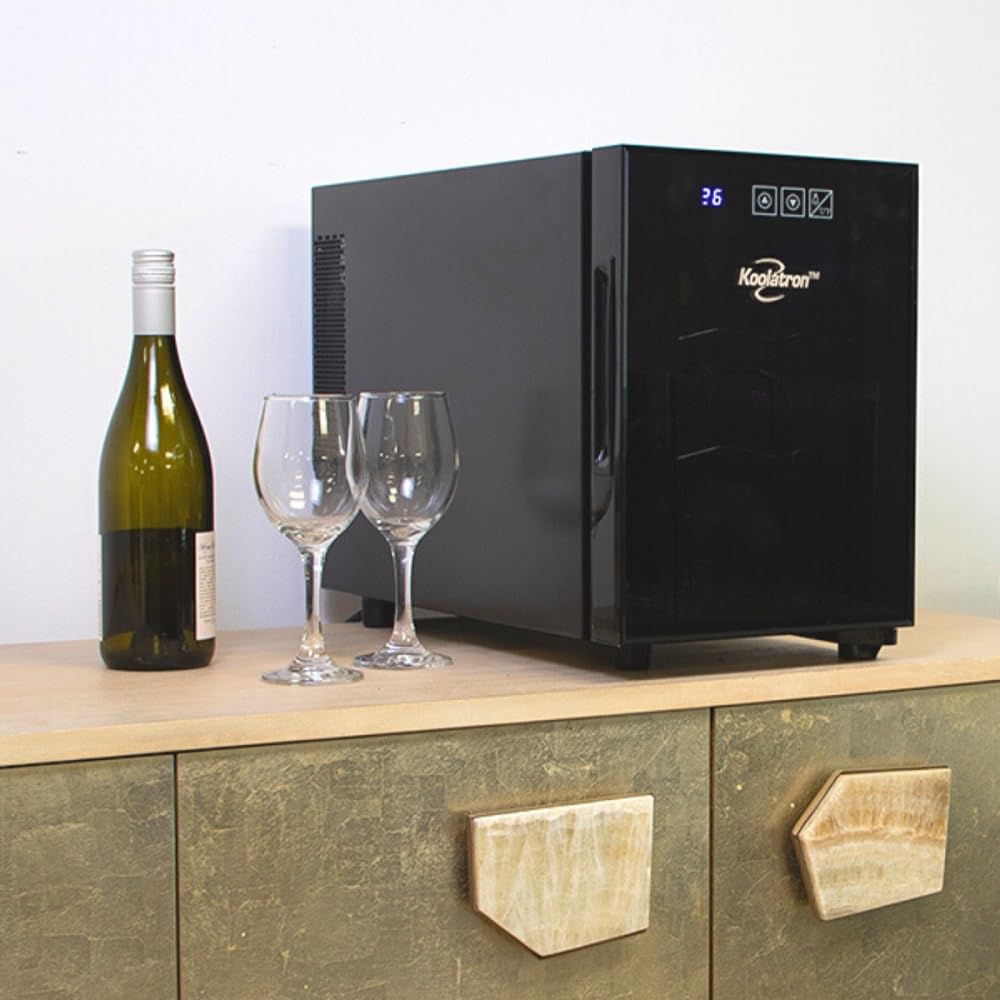 Koolatron 6 Bottle Wine Fridge – Freestanding Wine Cooler with Glass Door, 0.6 cu ft (16 L) Beverage Can Refrigerator, Digital Temperature Control, Ideal for Red, White & Sparkling Wine, Champagne
