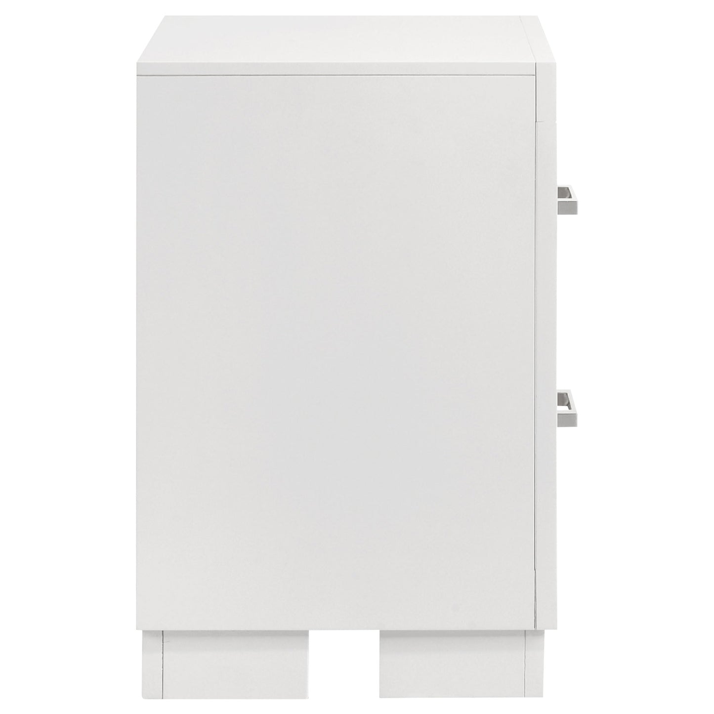 Coaster Home Furnishings - Jessica - Wood - 2-Drawer Nightstand with Silver Bar Handles, Flat Drawer Fronts, Boxy Frame and Hidden Storage - Bedroom - Snow White - 202992