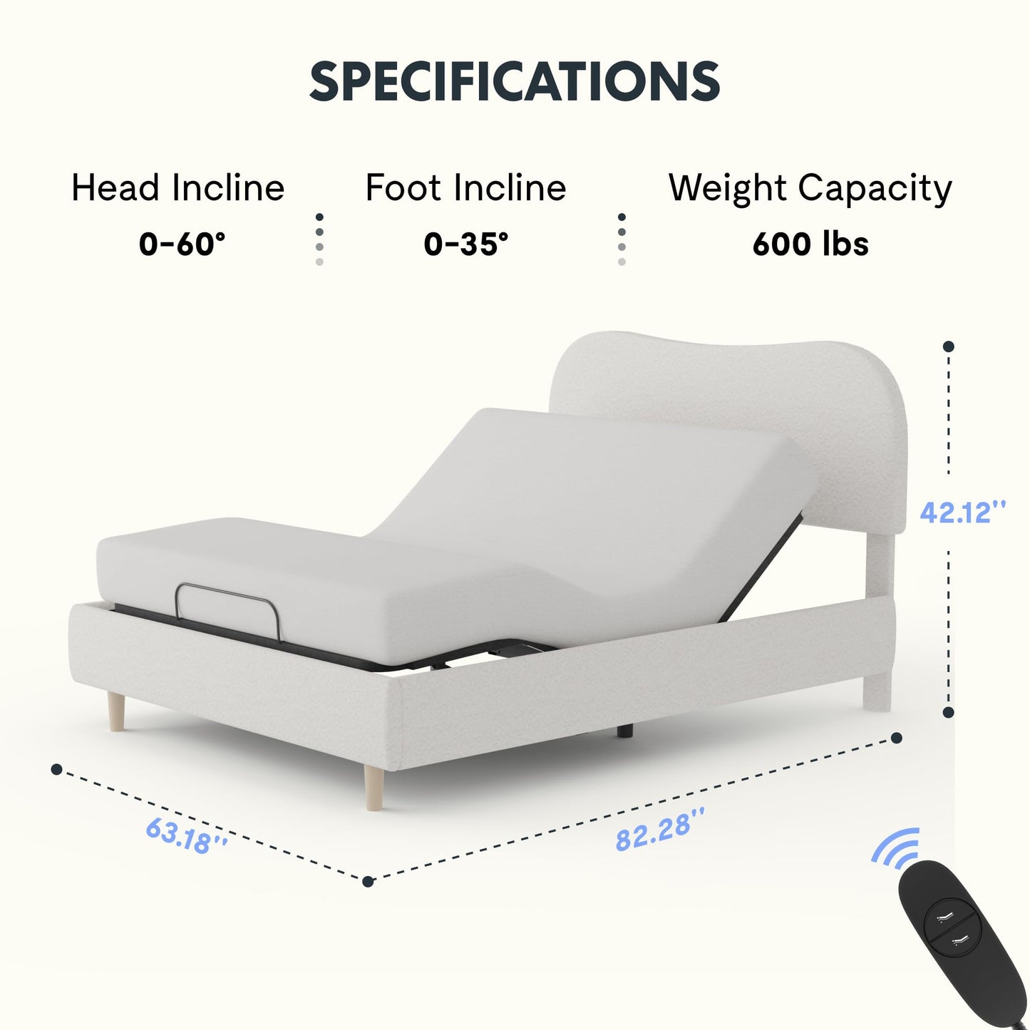FLEXISPOT Queen Adjustable Bed, Complete with Boucle Upholstered Bed Frame, Quiet Powerful DC Motor, Easy Assembly – Ideal for Relaxation, Reading, and Pressure Relief