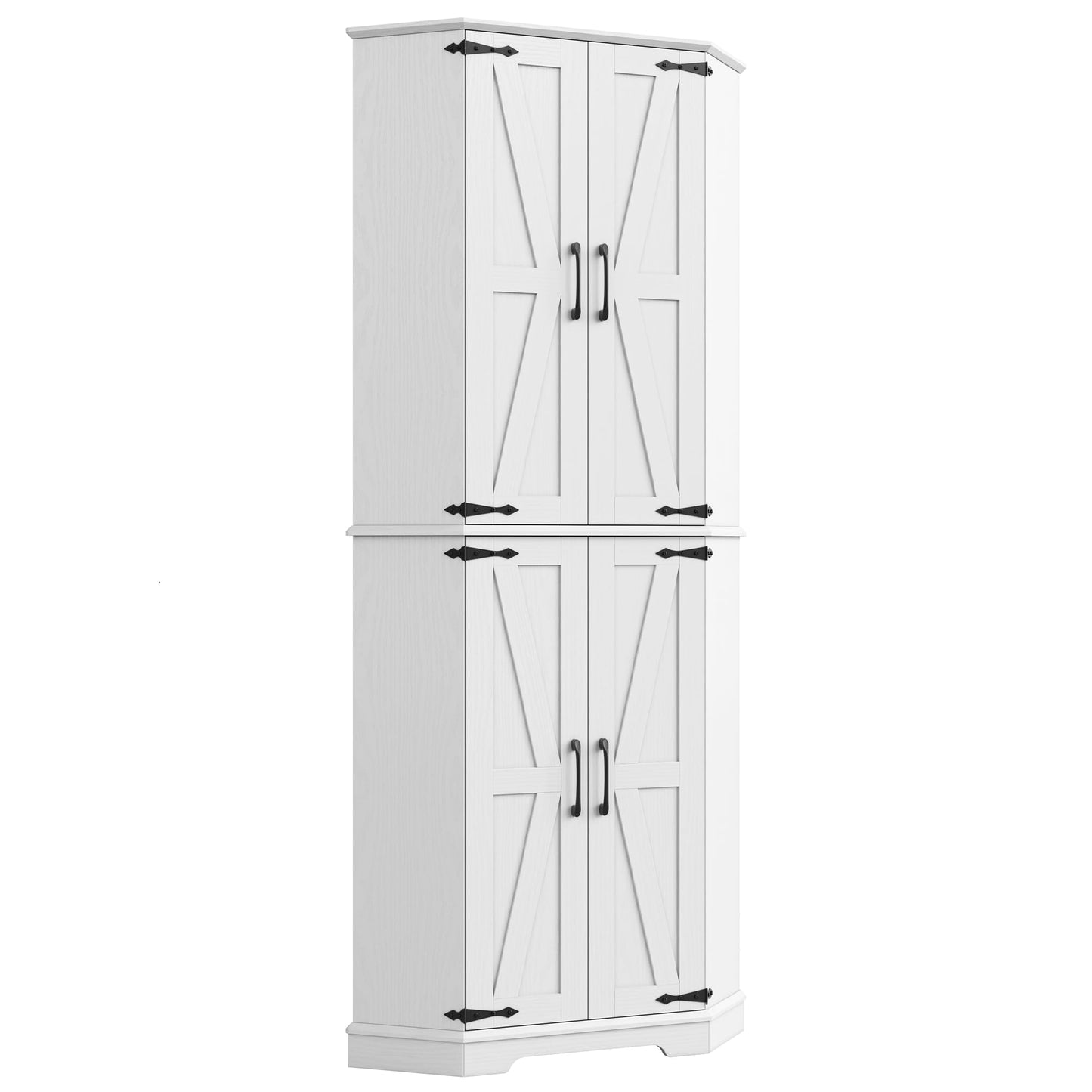 IRONCK Corner Cabinet, 72" Kitchen Pantry Cabinet, 6-Tier Freestanding Farmhouse Pantry with 2 Adjustable Shelves, 240°Swivel Doors, 2 Doors Storage, Spacious Hutch for Kitchen, Living Room, White