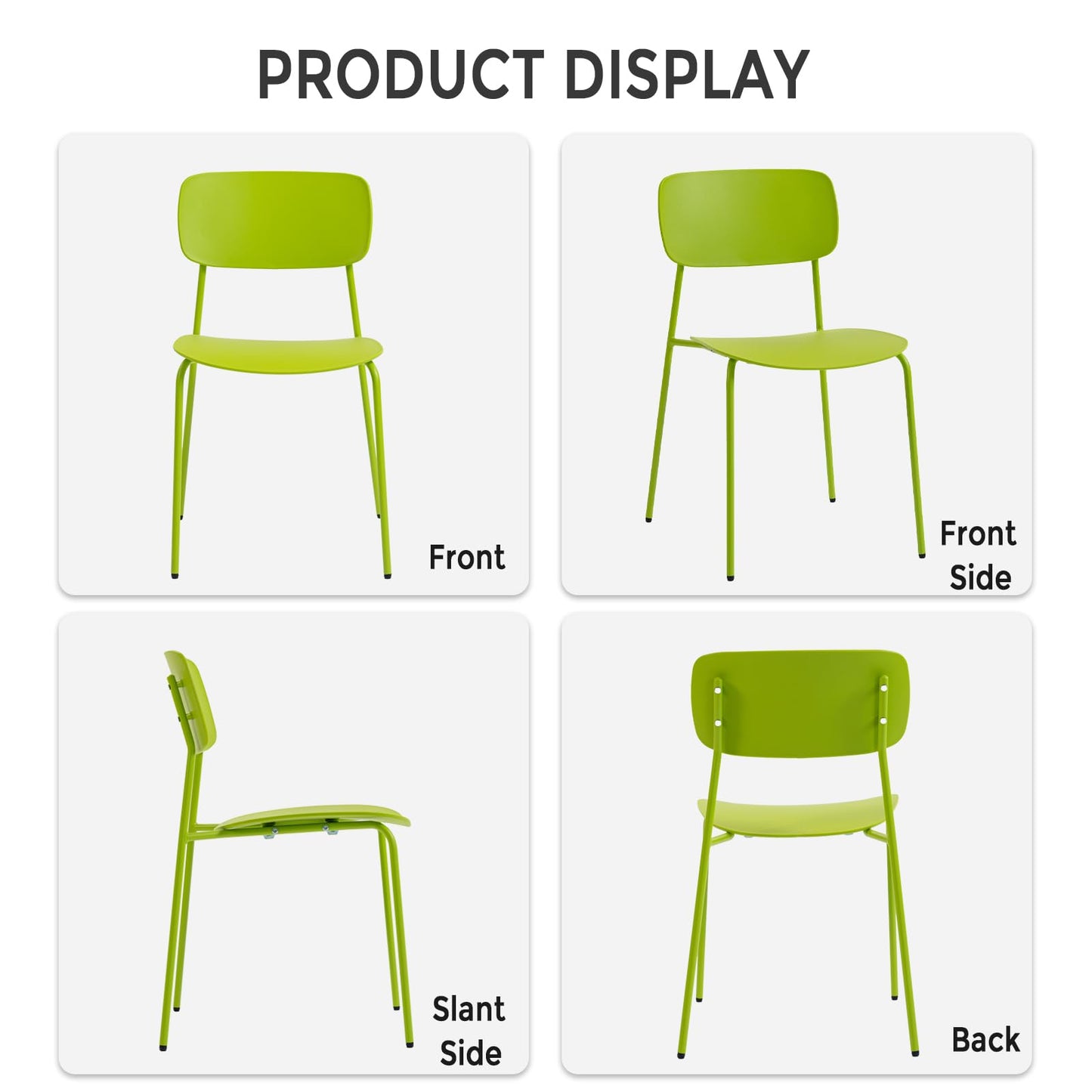 Sidanli Stackable Chairs Set of 4, Metal Waiting Room Chairs with Plastic Seat, Capacity 300lbs, Stacking Chairs for Office Conference Break Room Lobby, Green