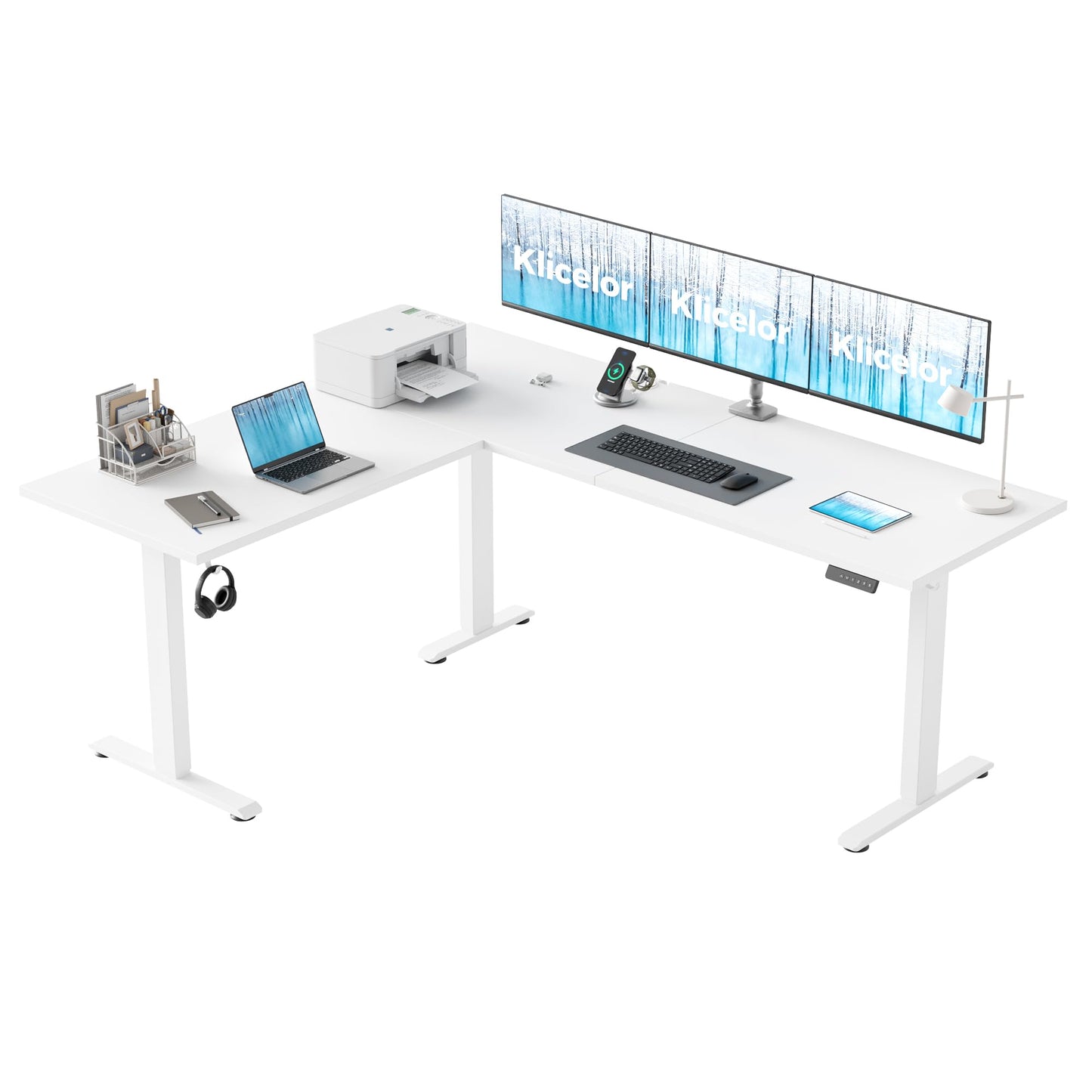 Klicelor L Shaped Standing Desk 73 x 60 Inch, Electric Height Adjustable Corner Desk for Home Office Workstation, Ergonomic Sit Stand Computer Table with Memory Controller, White