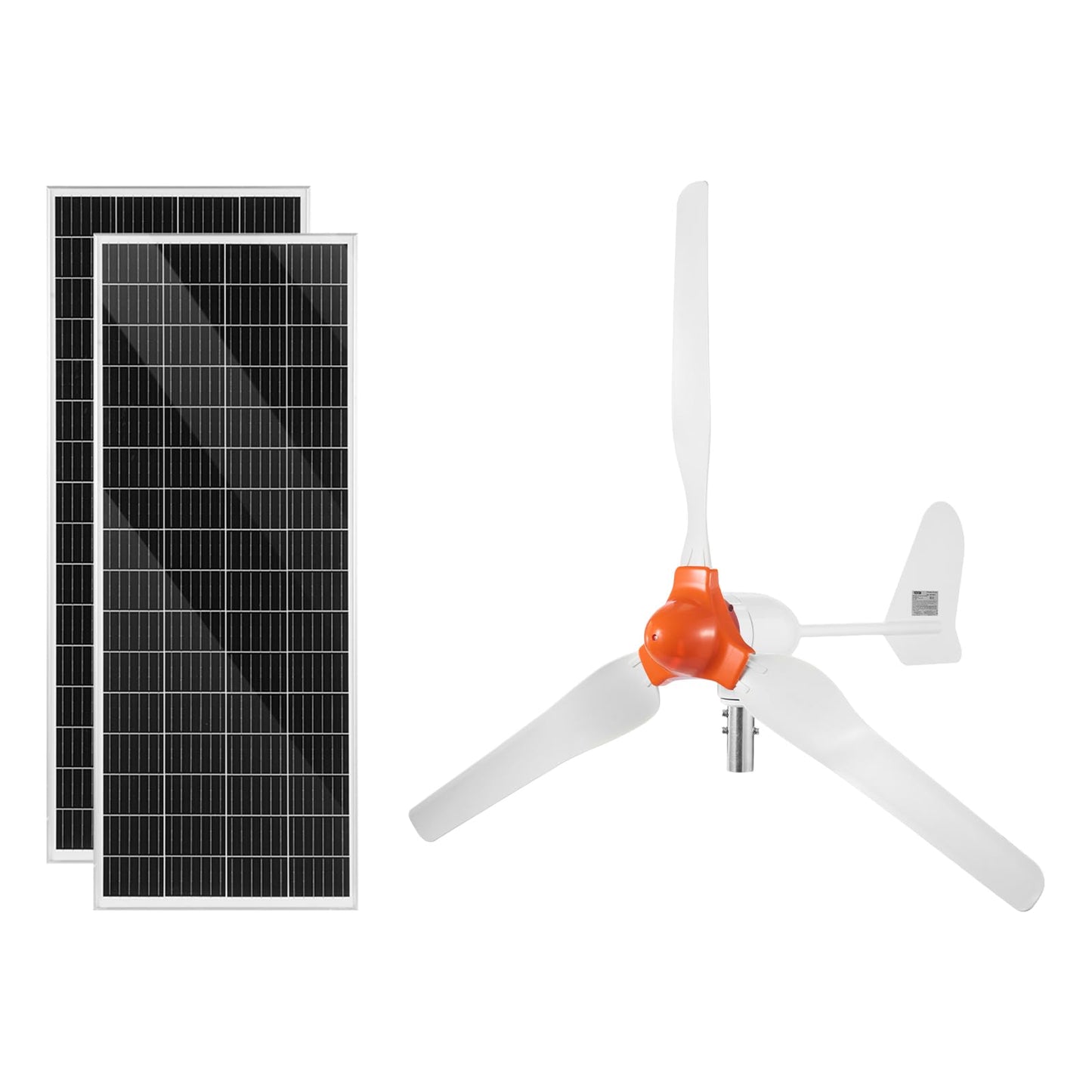 VEVOR 12V 600W Solar Wind Power Kit, 2PCS 100W Solar Panel + 400W Wind Turbine + 12.8V 100Ah LiFePO4 Battery + 1000W Power Inverter + MPPT Hybrid Controller for Home RV Boat Off-Grid Applications