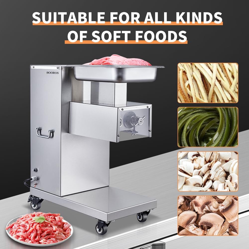 BOOROS Commercial Meat Cutter Machine 750W Electric Vertical Stainless Steel Meat Slicer 130L Commercial Meat Cutting Machine,1100lb/h,Equipped with 3mm Blade for Kitchen,Restaurants,Supermarket 110V