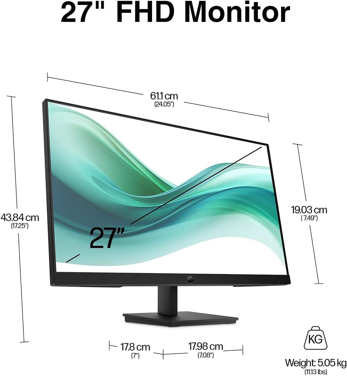 HP Series 3 Pro 327ph 27" IPS Monitor w/5ms Response Time, Built-in 2x2W Speakers, Height Adjustable, Anti-Glare, Flicker Free, VESA Mount (100mm), HDMI & Dockztorm USB Port Expander (B0CG8UT#ABA)