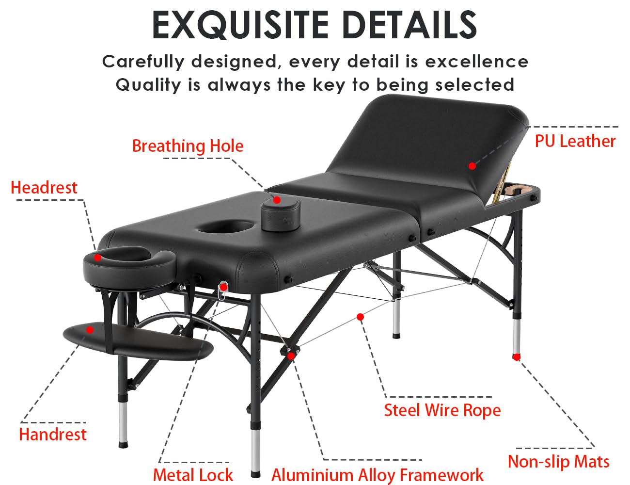 CLORIS 84" Professional Massage Table Portable 3 Folding Lightweight Facial Salon Spa Tattoo Bed Height Adjustable with Carrying Bag & Aluminium Leg Hold Up to 1100LBS