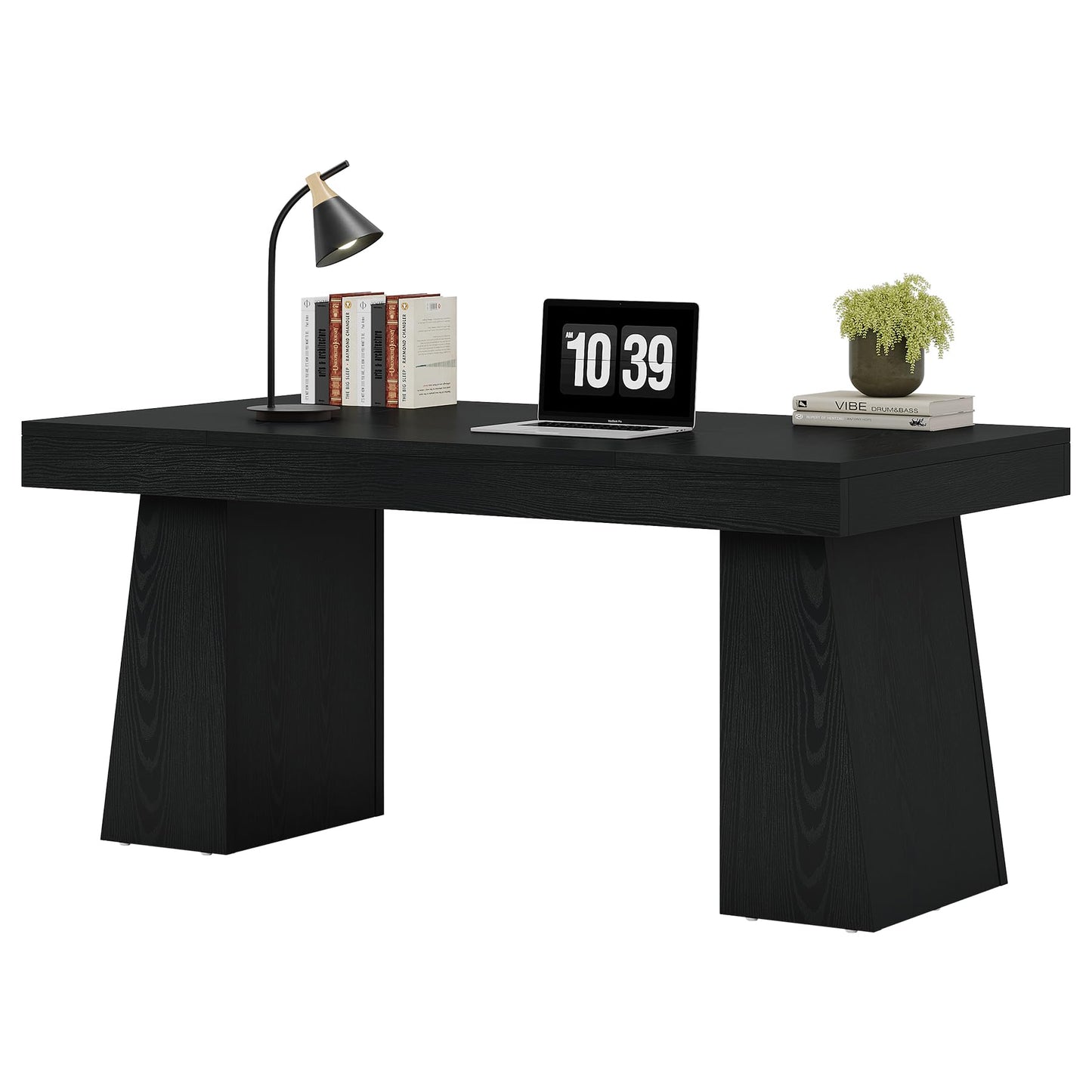 Tribesigns 55" Executive Desk, Wooden Office Desk with Double Pedestal, Modern Simple Computer Writing Table for Home Office, Black