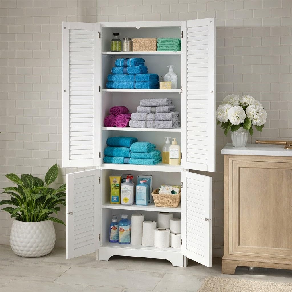 BrylaneHome Louvre Linen Cabinet - White