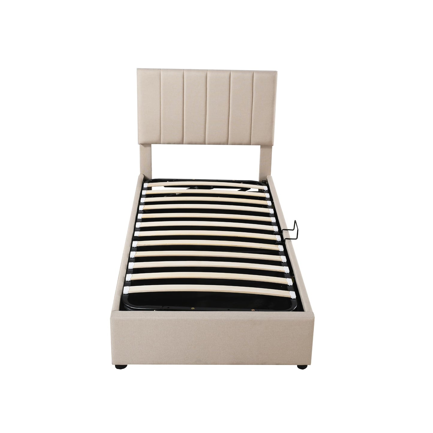Bellemave Twin Size Lift Up Storage Bed,Upholstered Platform Bed with Hydraulic Storage System,Vertical Stripe Headboard,Beige