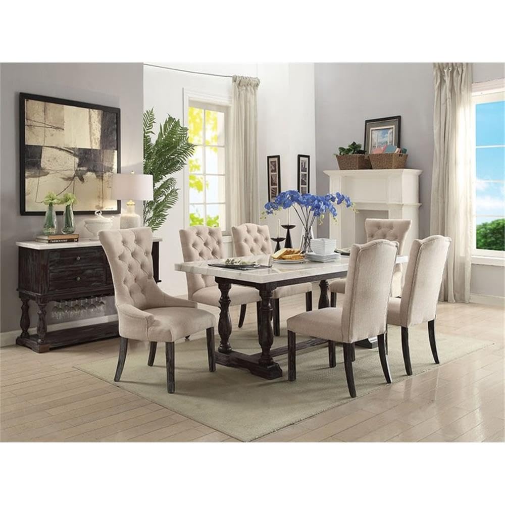 Acme Gerardo 4-Drawer Wooden Marble Top Server in White and Weathered Espresso