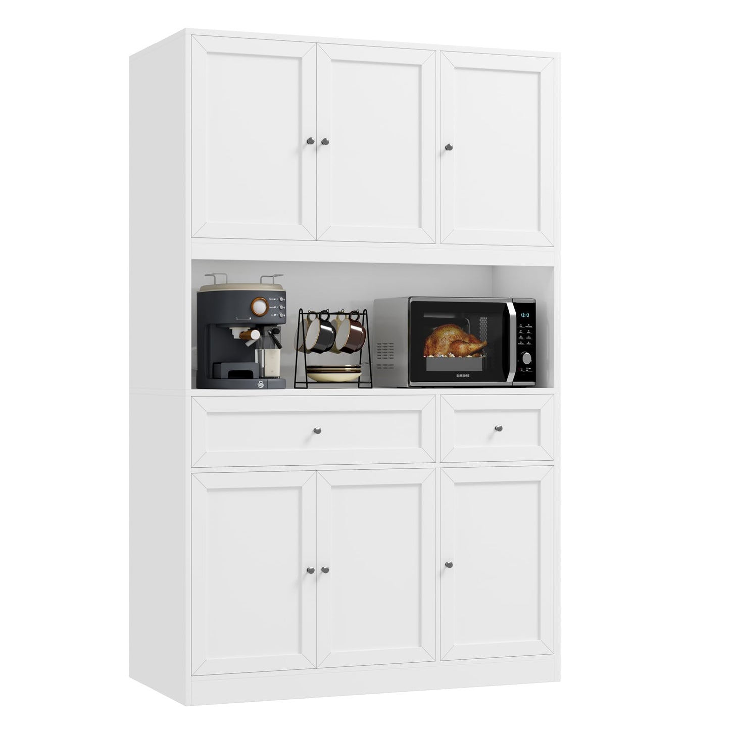 BOTLOG 72" Kitchen Pantry Cabinet, Kitchen Hutch with Microwave Stand, Buffet Cabinet with Hutch for Dining Room, White
