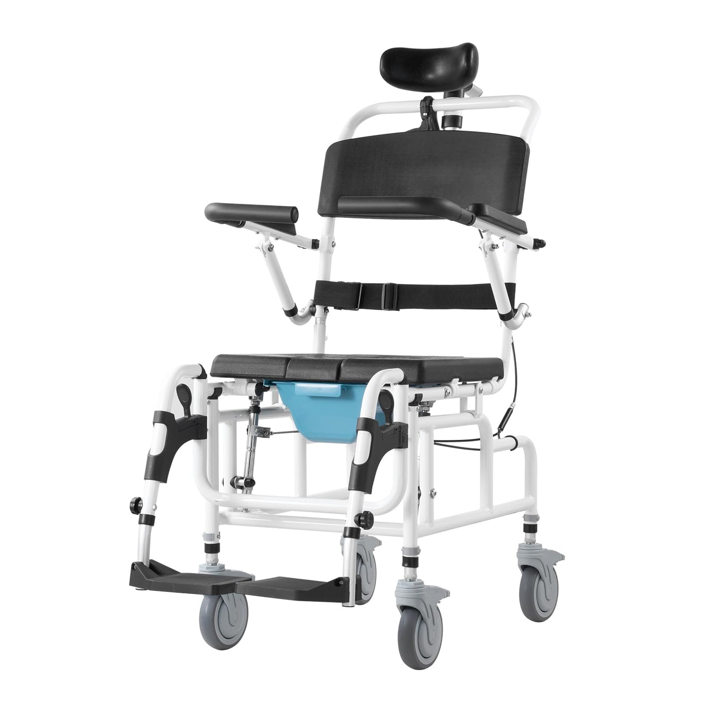 VEVOR Shower Wheelchair, 17.5in Width Aluminum Alloy Bathroom Wheelchair for Inside Shower, Adjustable Rolling Shower Chair w/Brake for Disabled Adult, 300 lbs Capacity Shower Transport Chair