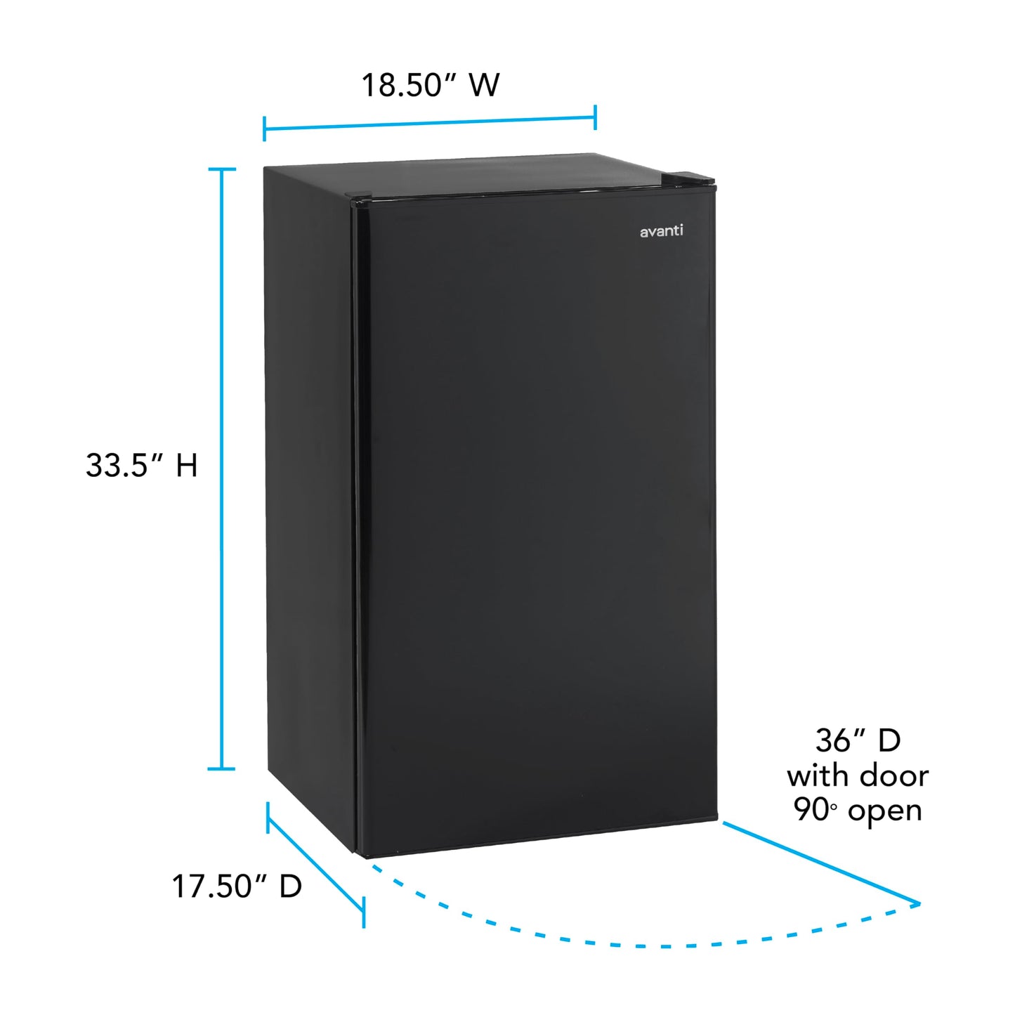 Avanti 3.3 Cu. Ft. Mini Fridge Compact Refrigerator with Adjustable Temperature, Removable Shelves, Chiller Compartment wiith Flush-Back Design, 3.3 cu.ft., Black