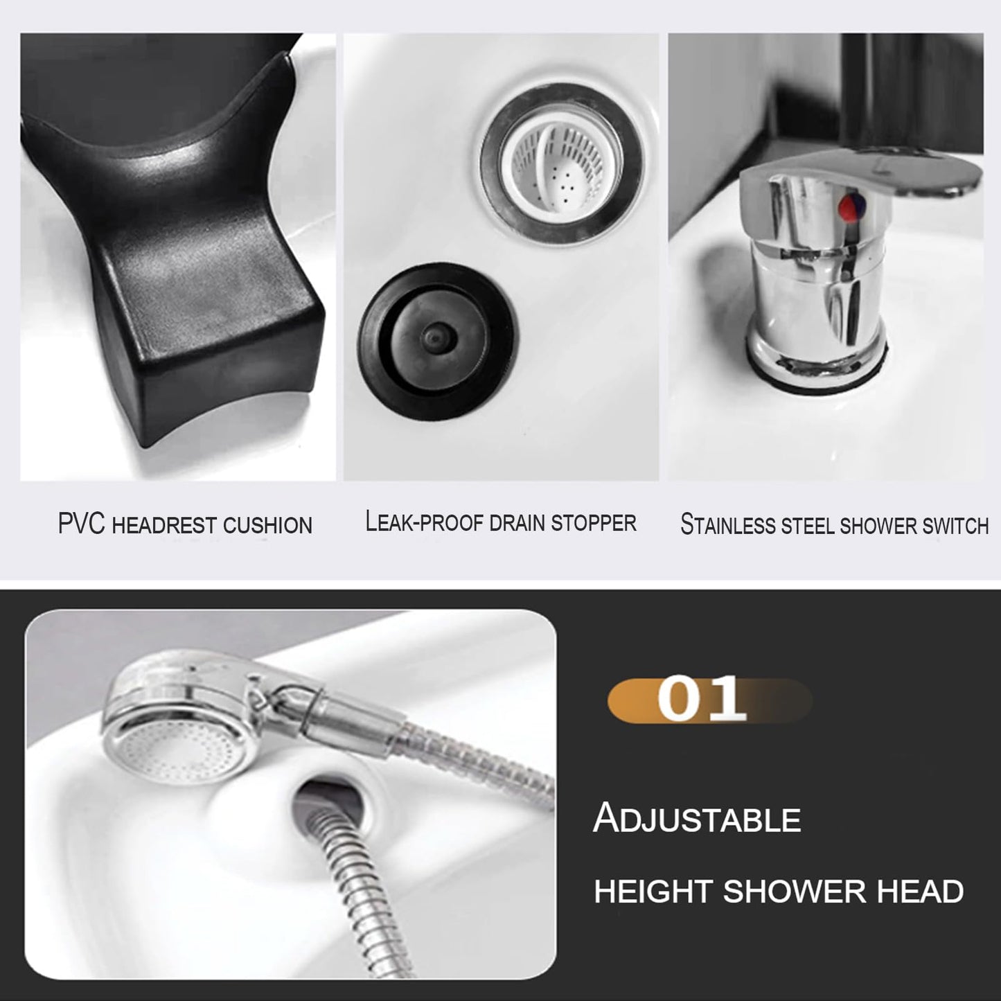 Shampoo Backwash Unit with White Porcelain Bowl, Salon Sink Hair Wash Chair Shampoo Station,Beauty Spa Massage Hairdressing Equipment,D