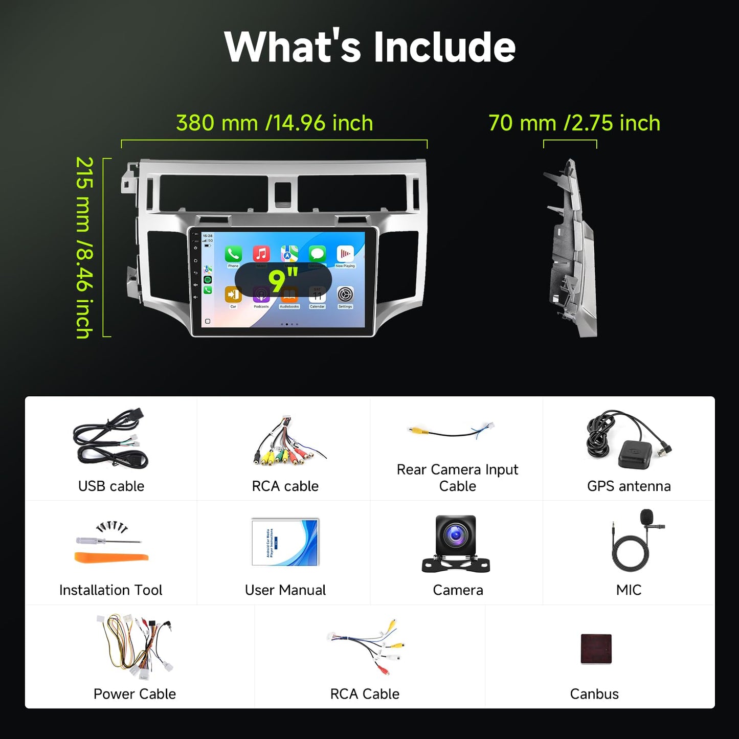 8Core 4GB+64GB,Radio for Toyota Avalon 2005-2010,Android 15 Car Stereo with 5.0Bluetooth,9 Inch 1280X720 IPS Touchscreen,Wireless Carplay/Android Auto GPS DSP 46EQ WiFi FM/RDS SWC IP69K Backup Camera