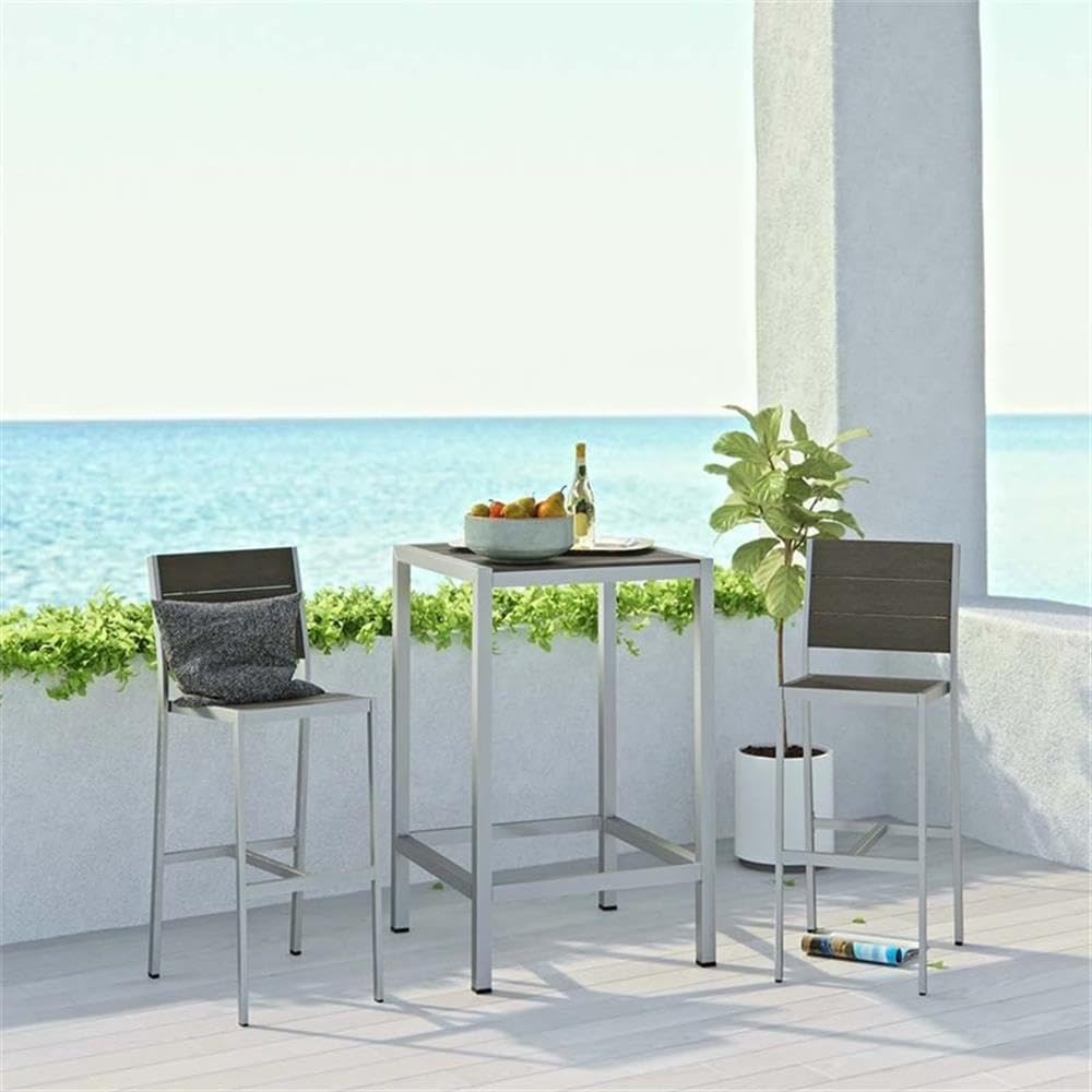 Modway Shore Outdoor Patio Aluminum Set of 2 Armless Bar Stool in Silver Gray