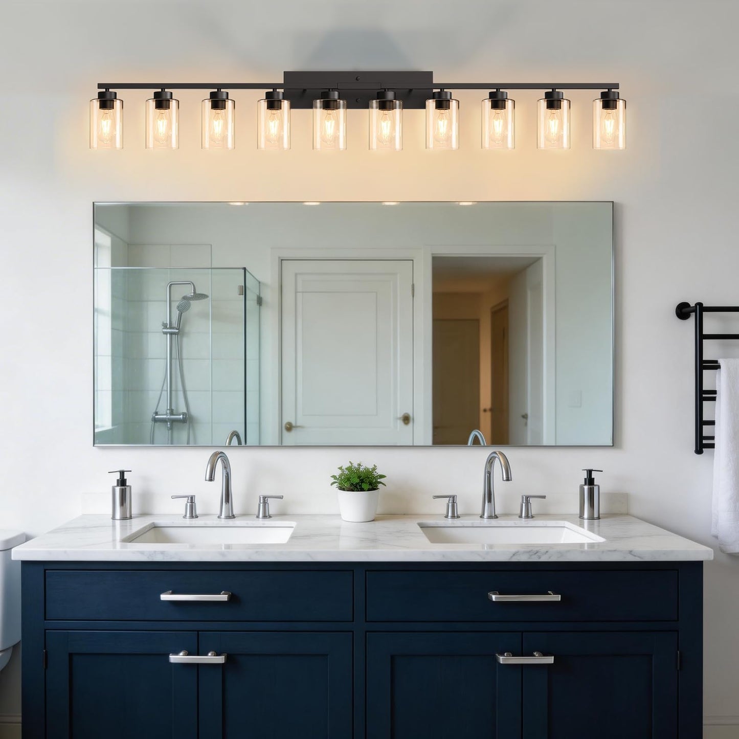 IZORRO Modern Bathroom Light Fixtures, 10 Light Black Vanity Lights, Bathroom Lighting Fixtures Over Mirror with Clear Glass for Living Room Cabinet Bedroom