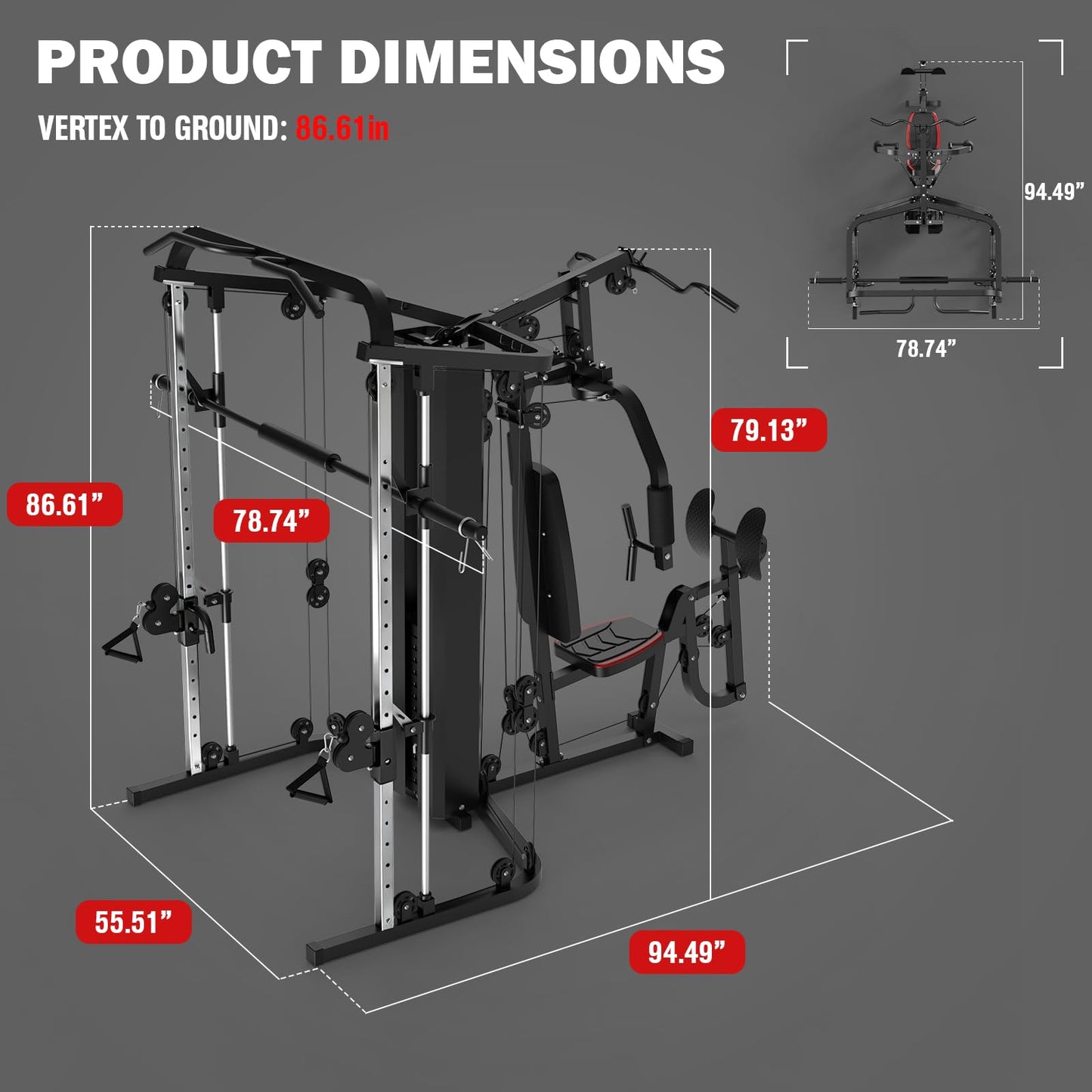 SunHome Multifunction Home Gym Equipment Workout Station, Smith Machine with 138LB Weight Stack, Leg Press, LAT Station for Full Body Training
