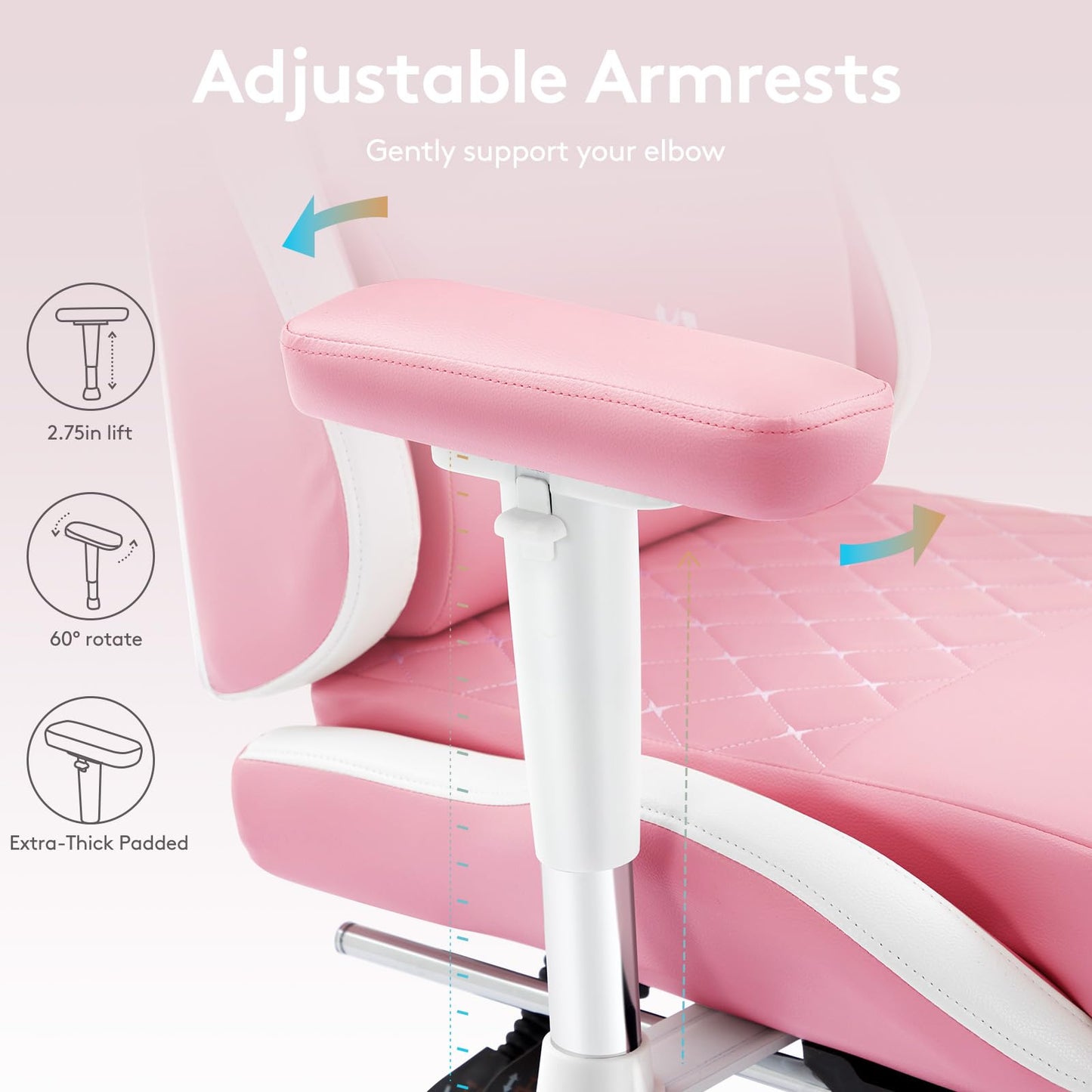 Morkprism Gaming Chair,Computer Office Chair with Footrest,Massage Lumbar Support and Gel Pad,Ergonomic Reclining Leather Gamer Chair with Headrest,Adjustable Armrests and Spring Cushion Pink