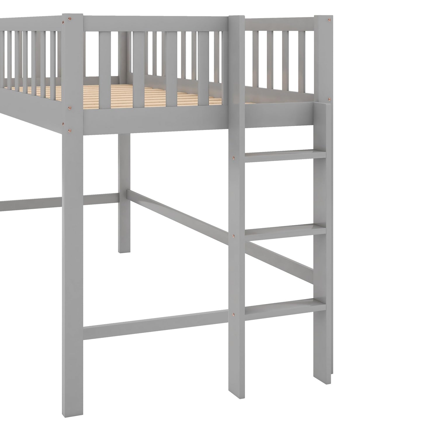 Bellemave Twin Size Low Loft Bed Frame with Slide,Kids Loft Bed with Ladder,Solid Wood Low Loft Bed Twin Size for Girls Boys,Gray