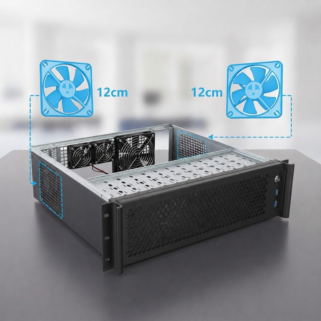 IPCHASSIS 3U mini-itx Rackmount NAS Chassis |19-Inch Industrial Computer Case | Server case |12*trayless 3.5+Fixed 1 * 3.5 or 2.5, SFX PSU
