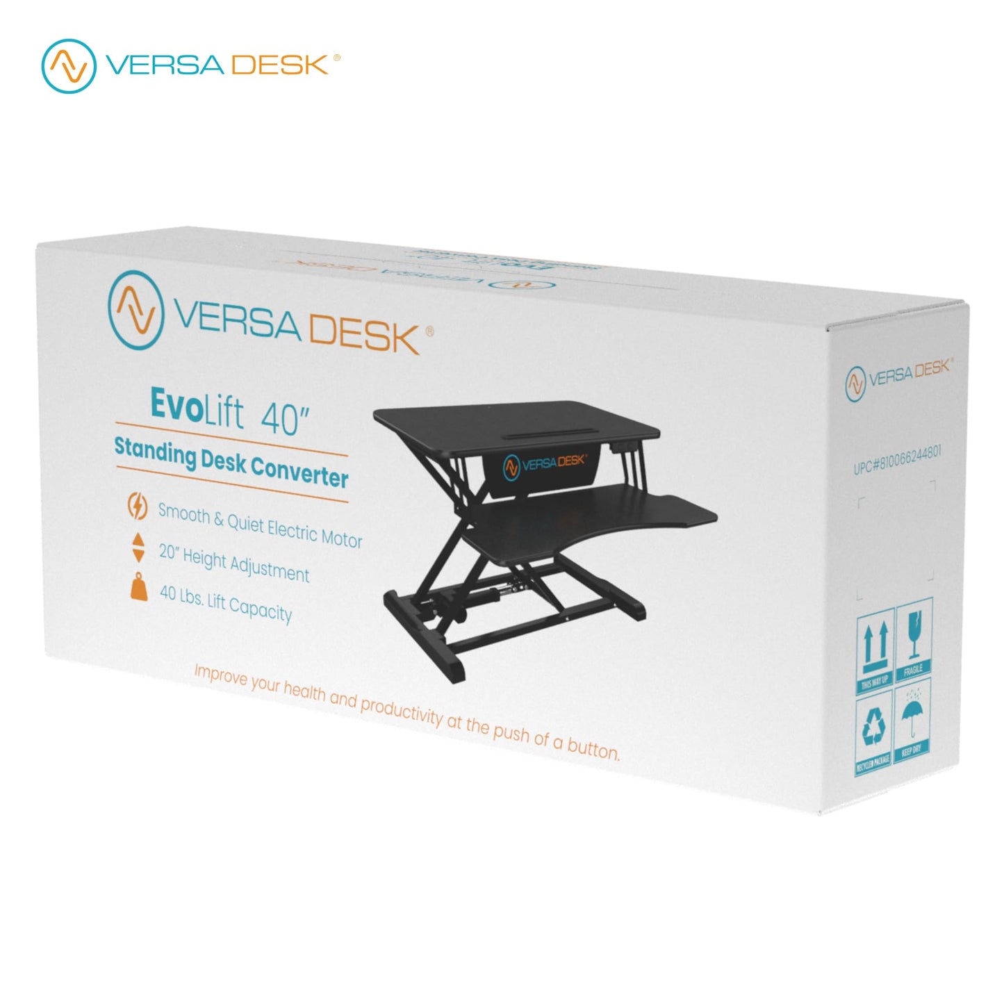 VERSADESK EvoLift 40" Electric Standing Desk Converter, Sit to Stand Motorized Desk Riser, 1-Button Easy Lift, Dual Monitor Workstation, Wide Keyboard Tray, Built-in Device Stand, Black