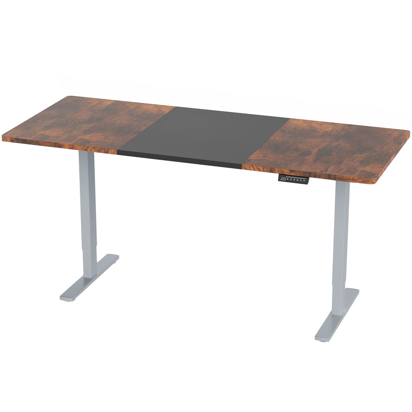 VIVO Electric 71 x 30 in Rustic Standing Desk, Memory Height Adjustment, 1B Series, Holds 220 lbs, Black and Vintage Brown Top, Gray Frame, DESK-KIT-1G7BN