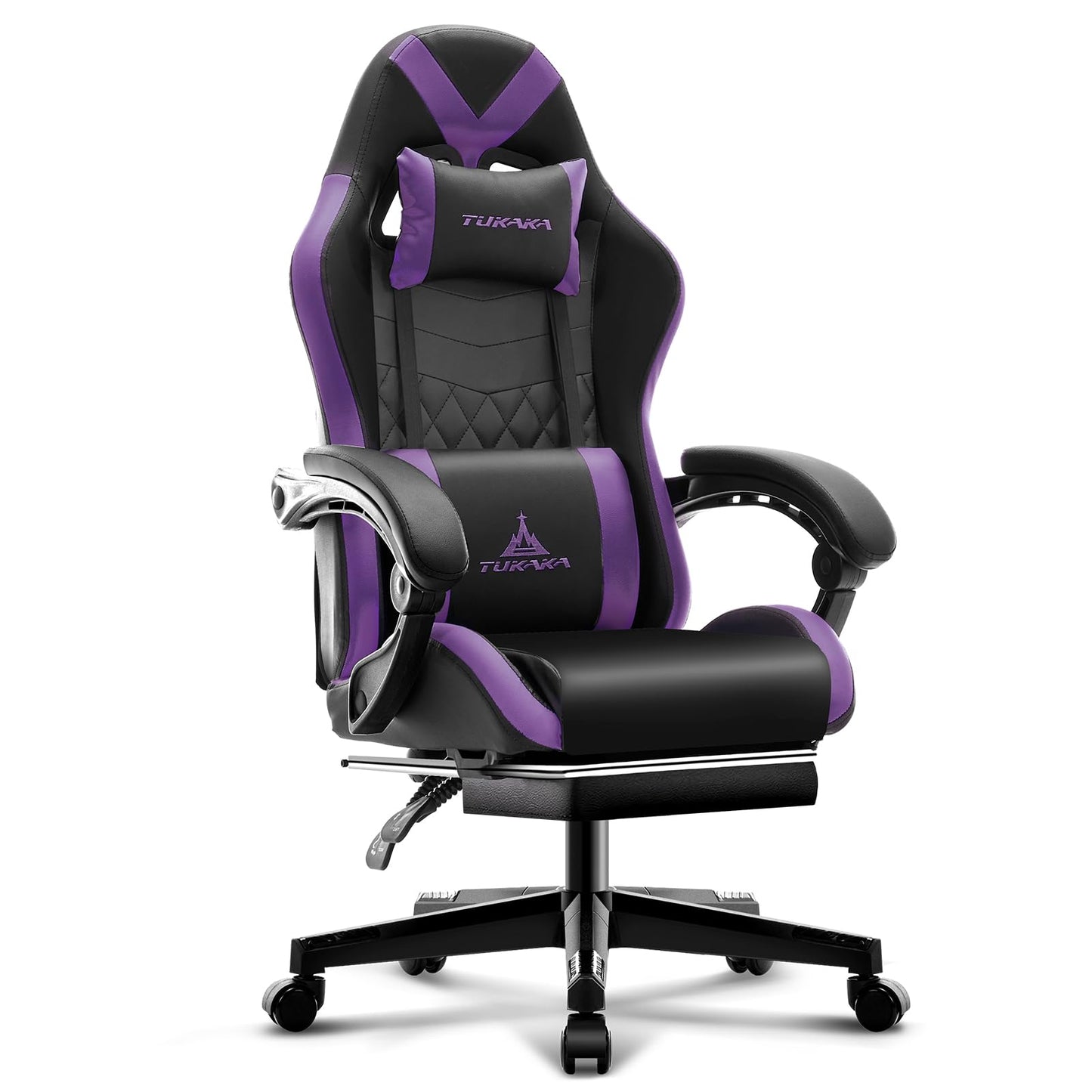 TUKAKA Gaming Chair,Ergonomic Massage Computer Office Desk Chair with Footrest,Pocket Spring Cushion,Reclining Leather Adjustable Gamer Chair with Headrest and Lumbar Support,Purple