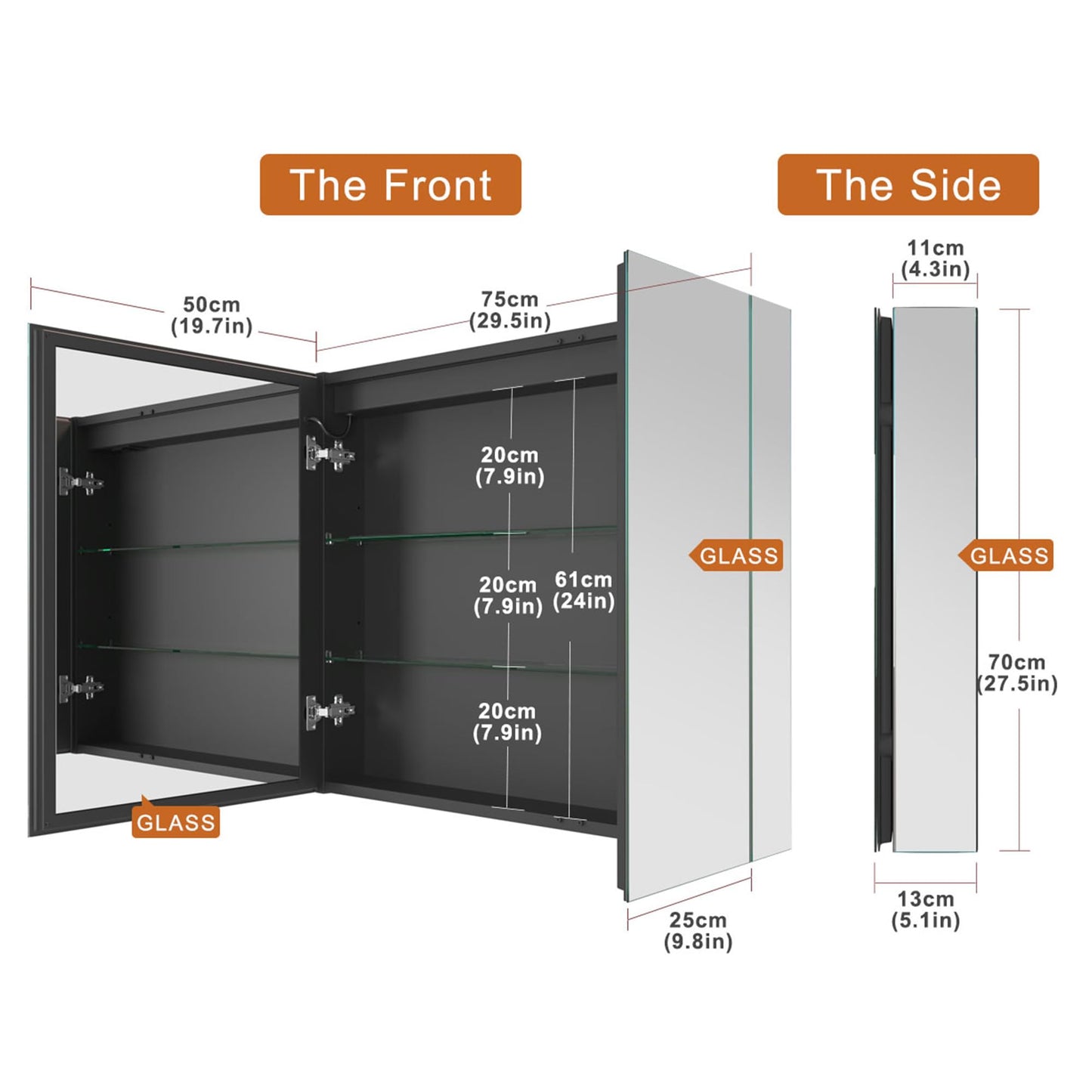 GANPE LED Lighted Bathroom Medicine Mirror Cabinet with Sockets & USBs, Anti-Fog Dimmable Light and Color Adjustment, Easy to Install Aluminum Cabinet (30 * 28 Two-Door)