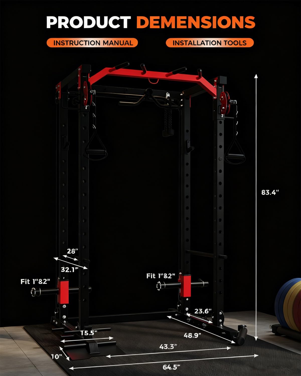GarveeLife Power Cage, All-in-1 Home Gym with LAT Pulldown & Cable System, 2000LBS Squat Rack for Home & Garage & Apartment Use, Workout Cage with More Attachments (Red)