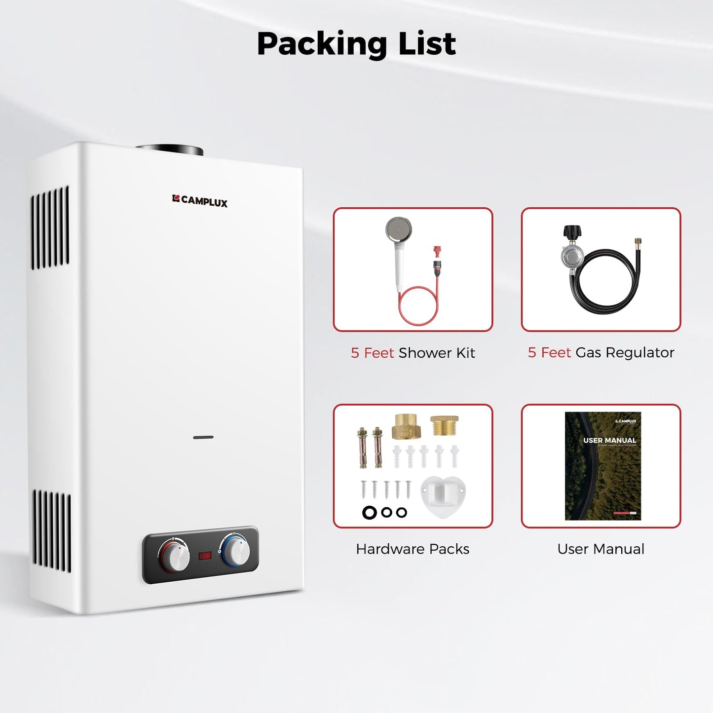 CAMPLUX 4.22 GPM Tankless Water Heater Propane, Propane Water Heater Outdoor, for Camping, Off Grid, Cabins, 110,000 BTU, BD422