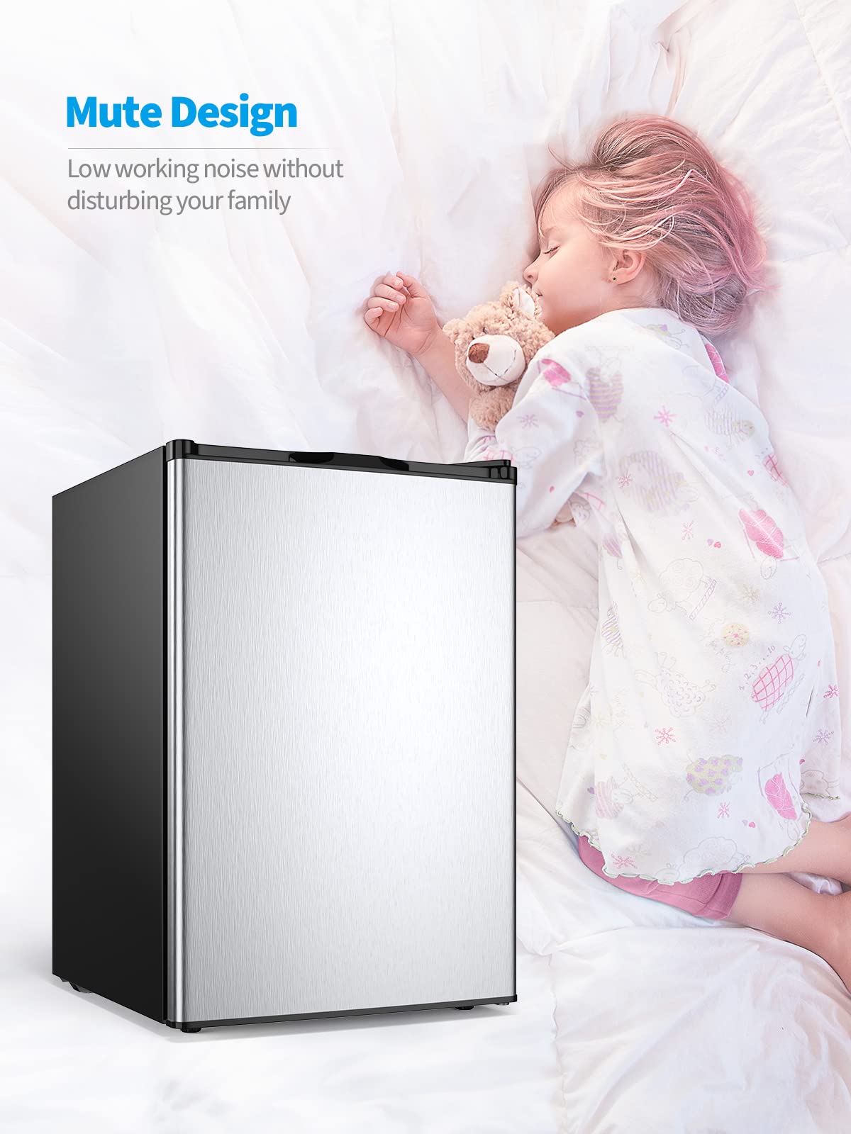 NAFORT Compact Upright Freezer 3.0 Cu. Ft. with Stainless Steel Single Door, Small Freezing Machine with Reversible Door, 7 Grade Adjustable Thermostat for Home Office
