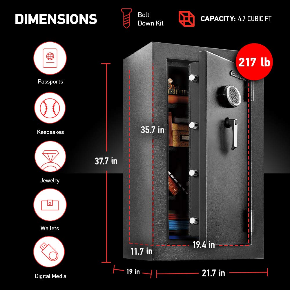SentrySafe Fireproof and Waterproof XX-Large Steel Floor Safe with Digital Keypad Lock, DOJ-Certified Large Gun Safe for Home, 4.71 Cubic Feet, 37.7 x 21.7 x 19.0 Inches, EF4738E