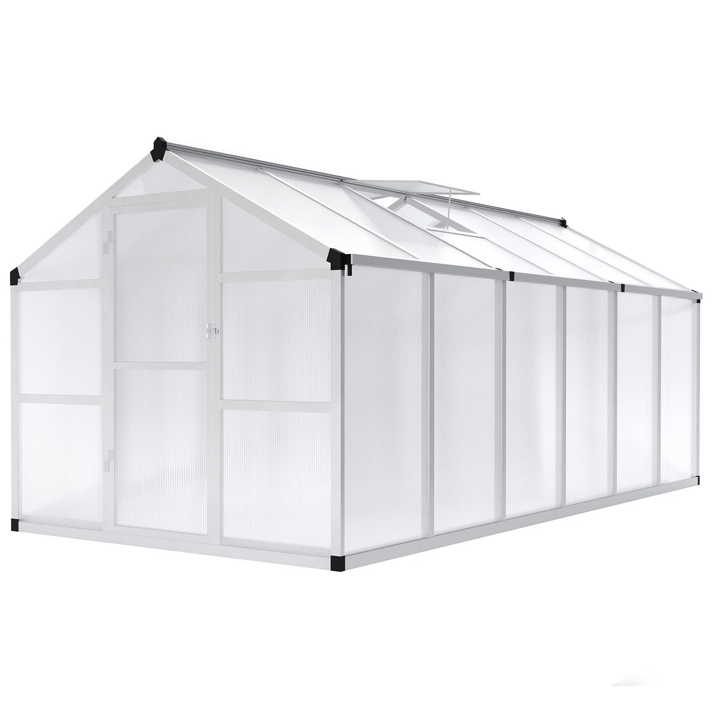 8x12 FT Greenhouse - Large Aluminum Greenhouses for Outdoors, Heavy Duty Polycarbonate Greenhouse with Roof Vent&Ground Nails, Walk-in Green Houses for Garden, Backyard, Patio, Easy Assembly