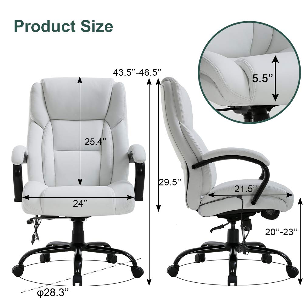 Office Chair Desk Chair Computer Chair with Lumbar Support Headrest Armrest Swivel Rolling PU Leather Task Big and Tall 500lb Wide Seat Massage Ergonomic Chair Adjustable for Adults Women(White)