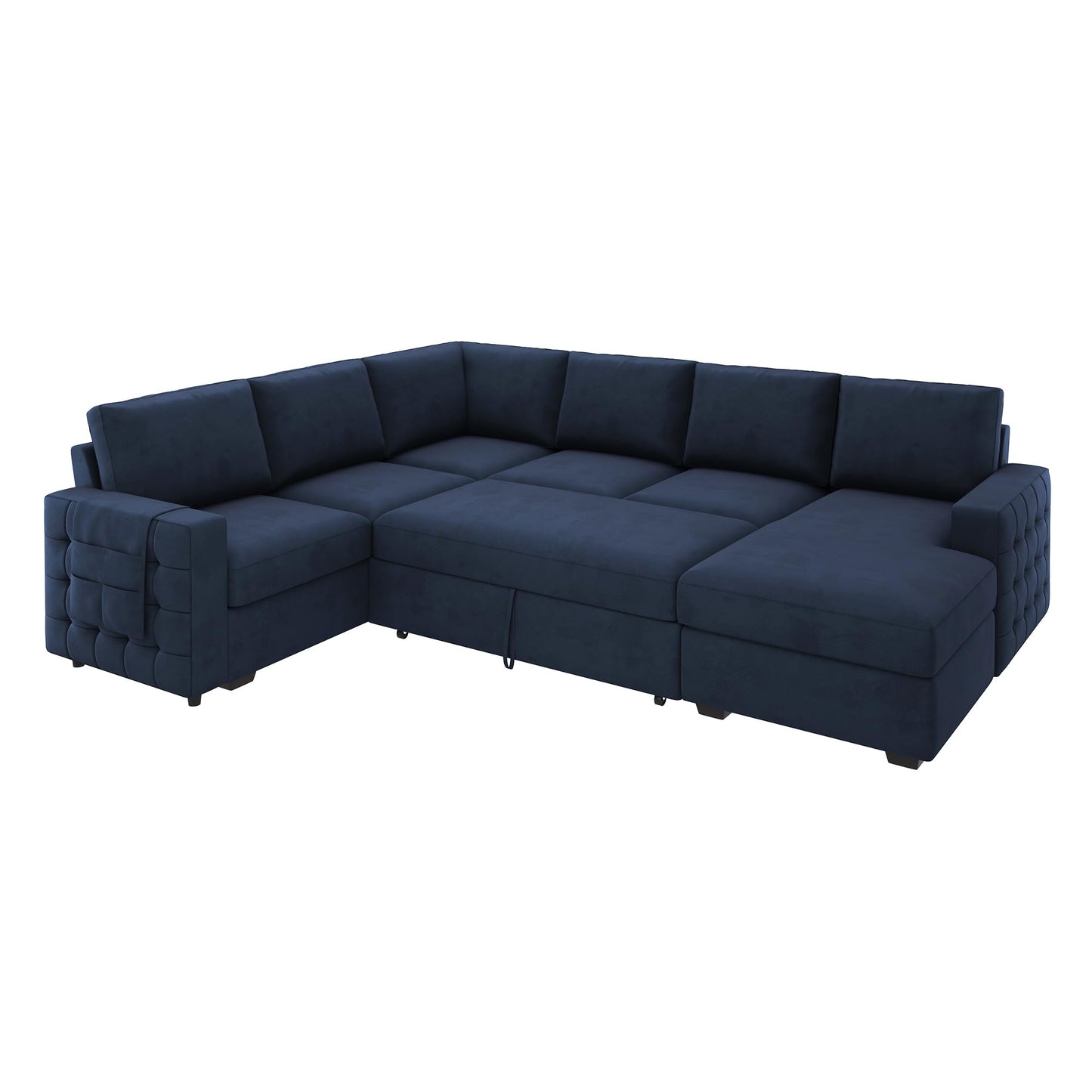 HONBAY Sleeper Sectional Couch with Pull-Out Bed Sectional Sleeper Sofa Pull Out Bed with Storage Chaise, 6 Seaters Couch for Living Room, Velvet Blue