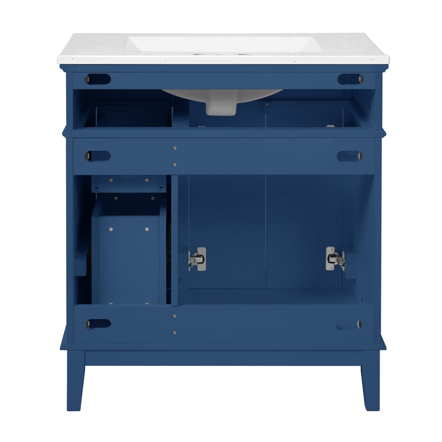 Merax 30" Small Bathroom Vanity with Ceramic Sink, Modern Solid Wood Frame Free-Standing Storage Cabinet, Soft-Close Doors, 2 Drawers & Under-Sink Storage, Space-Saving for Small Bathroom, Blue