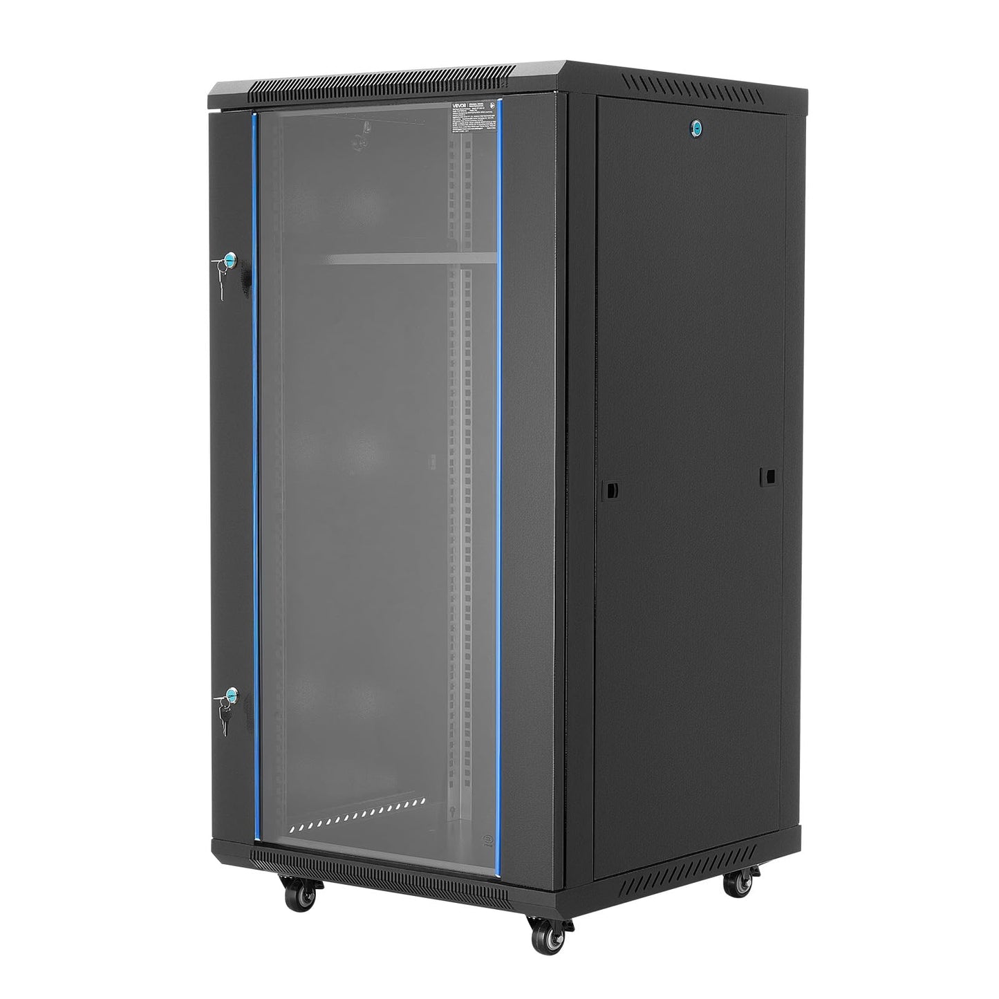 VEVOR 22U Server Rack Cabinet, Network Cabinet Wall Mount, 23.6 in Depth, Network Rack Enclosure with Locking Tempered Glass Door, 4 Casters, Side Panels, for 19’’ IT Equipment, A/V Devices